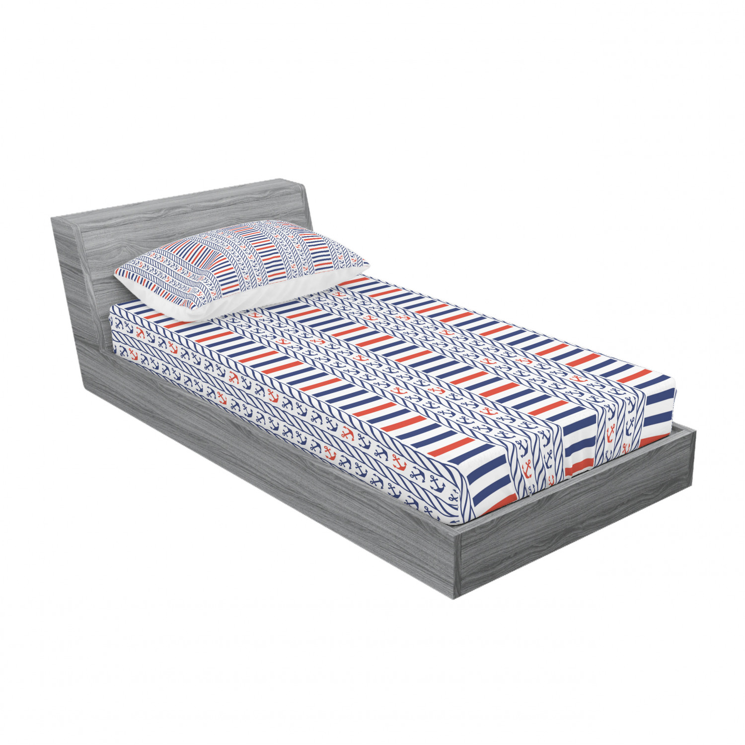 Ambesonne Nautical Theme Fitted Sheet Pillow Sham Set Bedding Decor in 4 Sizes - Picture 82 of 244