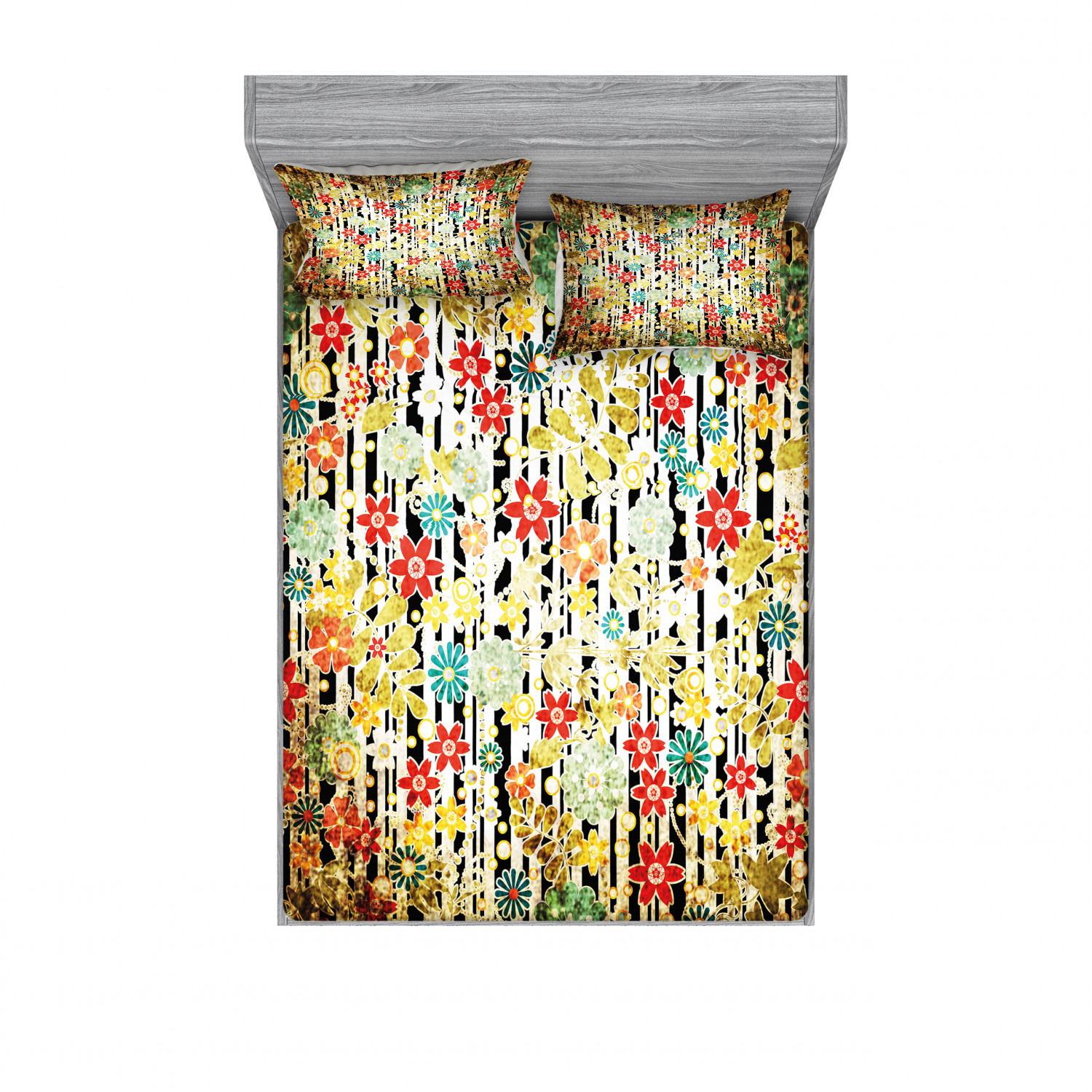 Ambesonne Floral Vintage Fitted Sheet Pillow Sham Set Bedding Decor in 4 Sizes - Picture 119 of 244