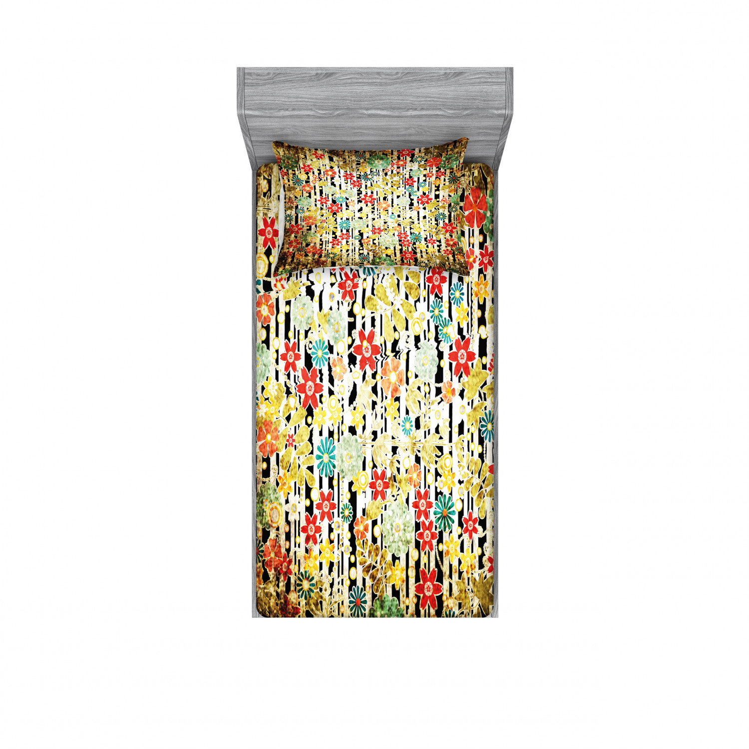 Ambesonne Floral Vintage Fitted Sheet Pillow Sham Set Bedding Decor in 4 Sizes - Picture 117 of 244