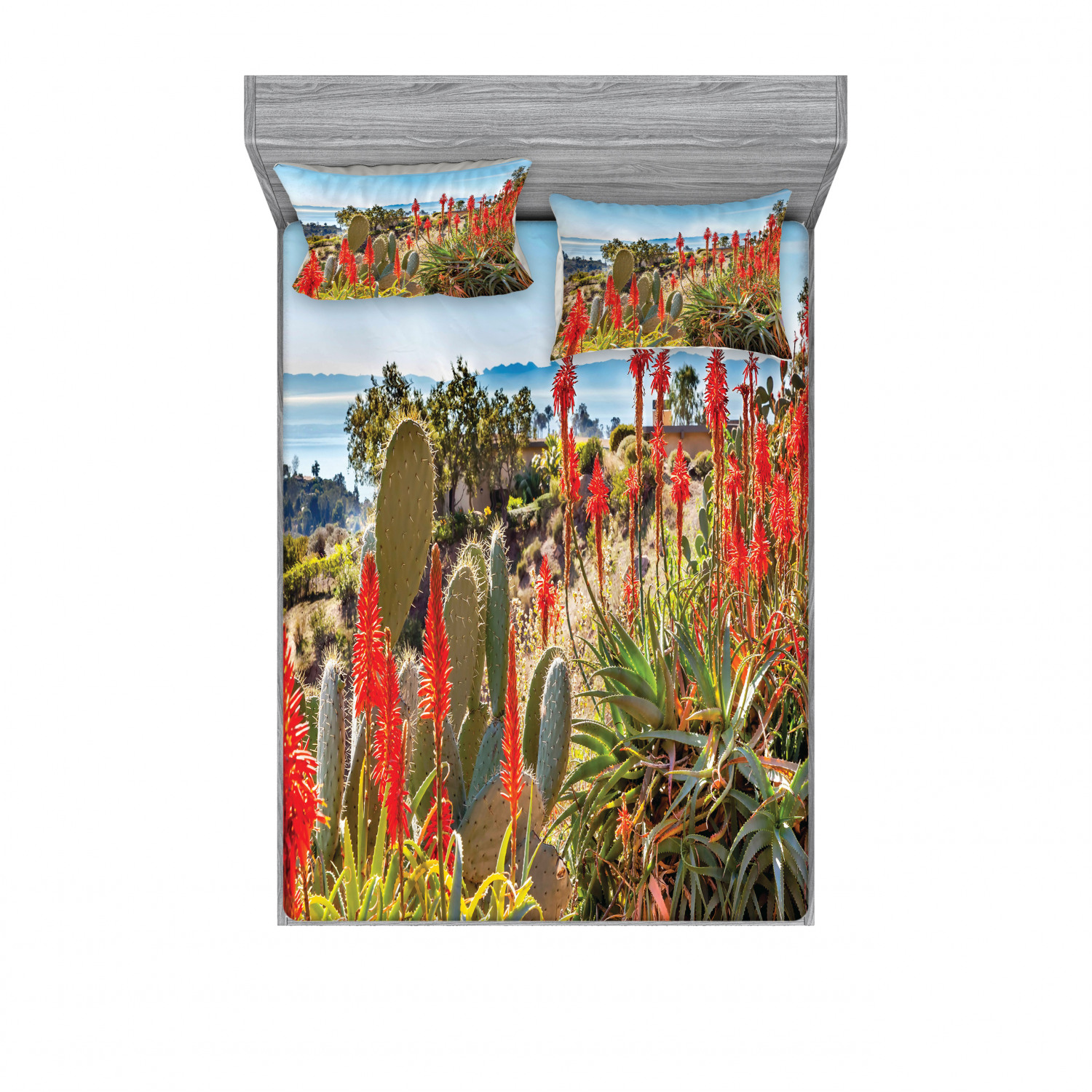 Ambesonne Landscape Floral Fitted Sheet Pillow Sham Set Bedding Decor in 4 Sizes - Picture 55 of 244