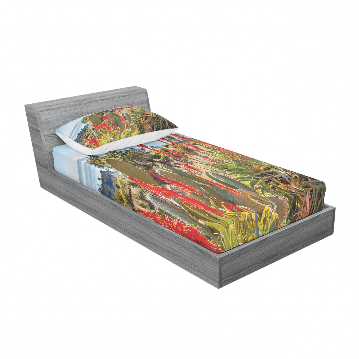 Ambesonne Landscape Floral Fitted Sheet Pillow Sham Set Bedding Decor in 4 Sizes - Picture 54 of 244