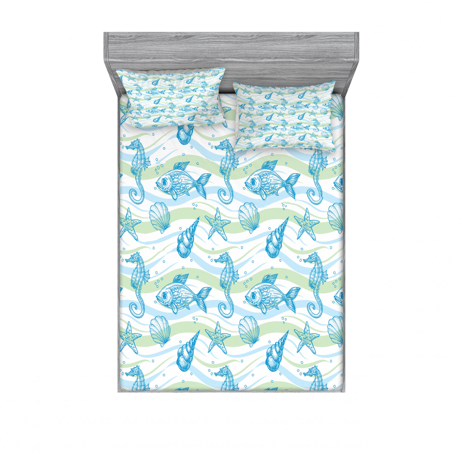 Ambesonne Nautical Theme Fitted Sheet Pillow Sham Set Bedding Decor in 4 Sizes - Picture 107 of 244