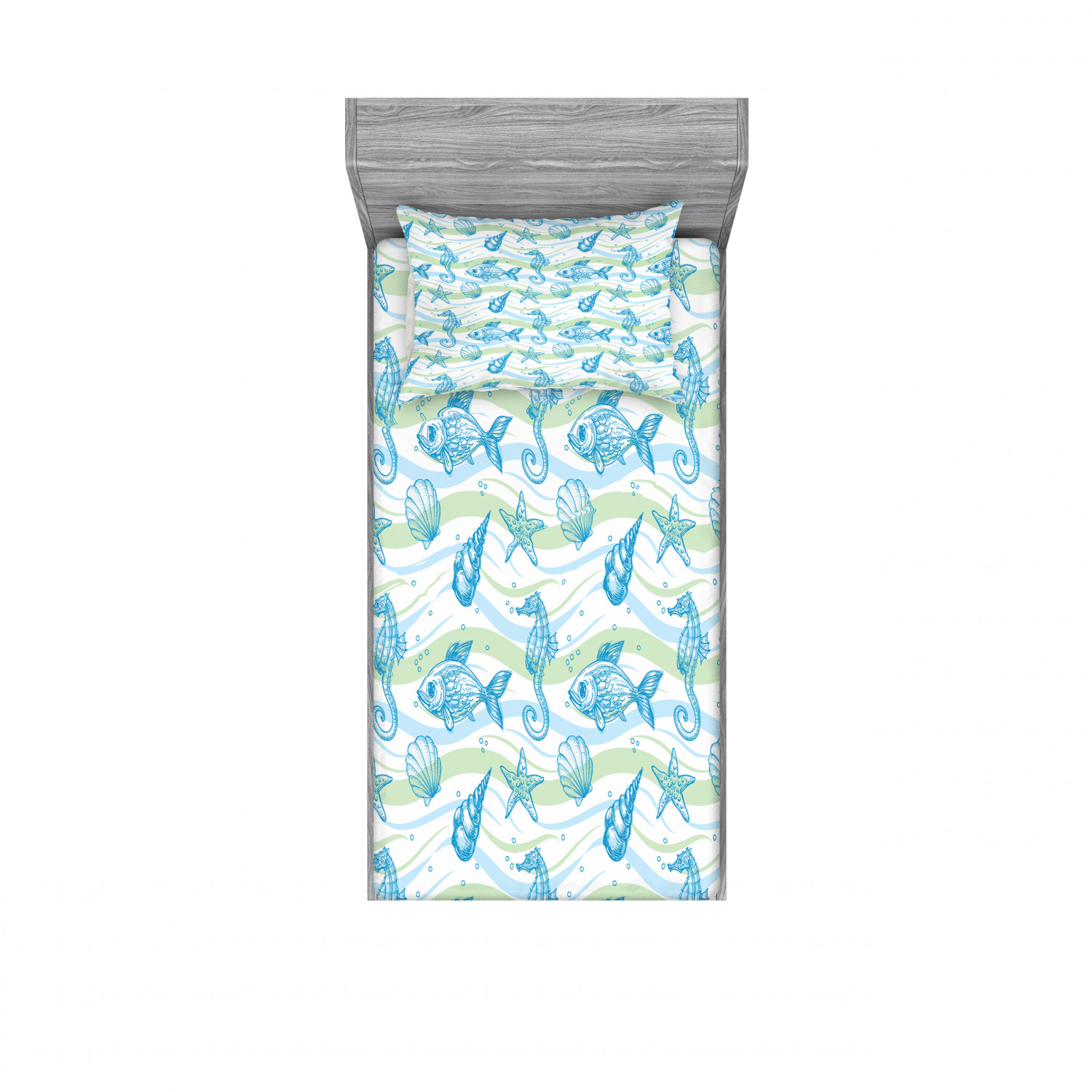 Ambesonne Nautical Theme Fitted Sheet Pillow Sham Set Bedding Decor in 4 Sizes - Picture 105 of 244