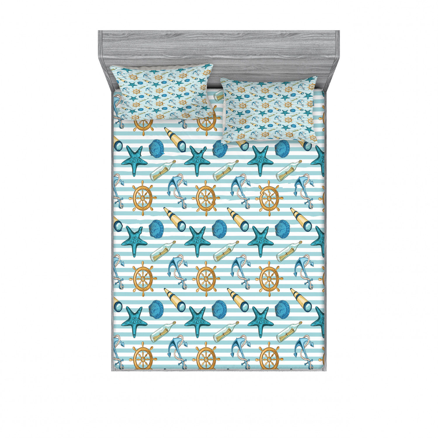 Ambesonne Nautical Theme Fitted Sheet Pillow Sham Set Bedding Decor in 4 Sizes - Picture 15 of 244