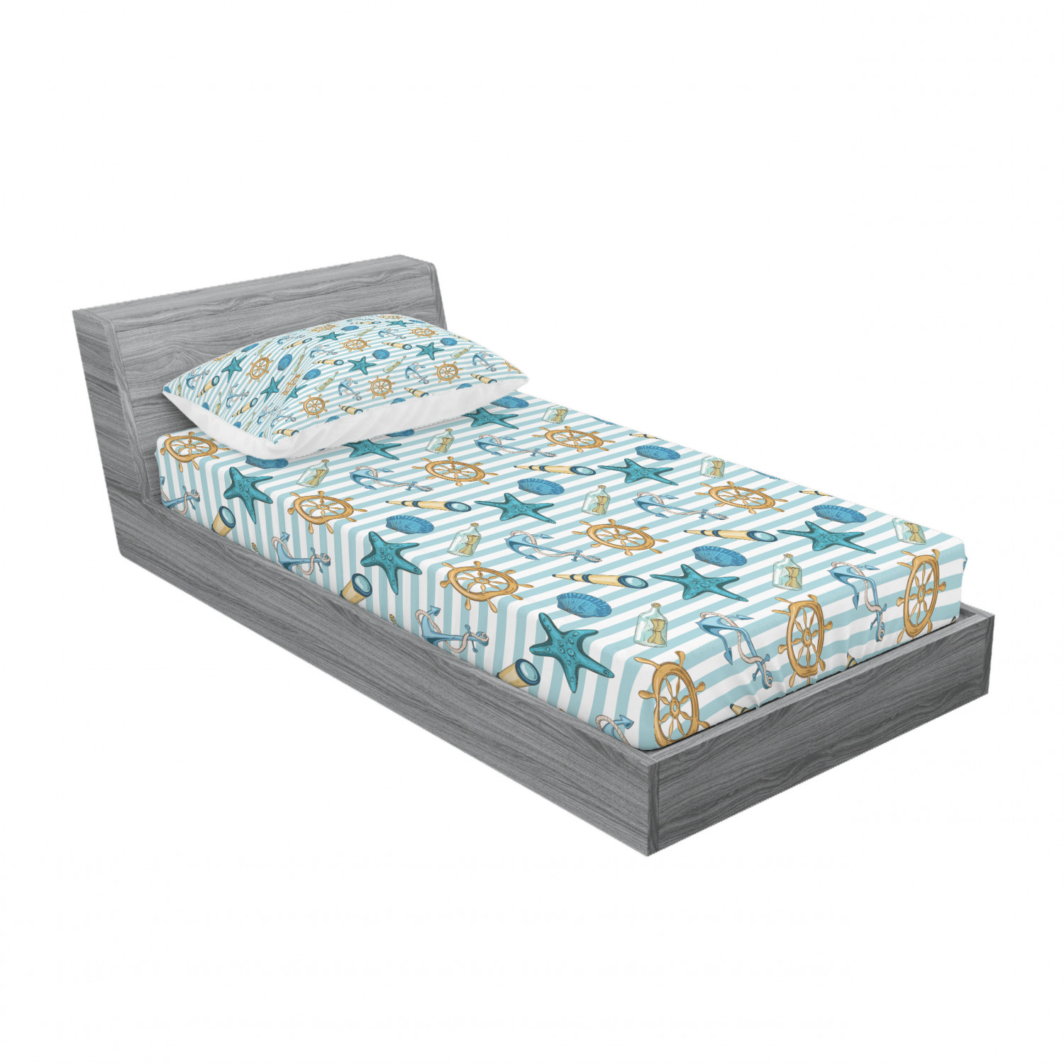 Ambesonne Nautical Theme Fitted Sheet Pillow Sham Set Bedding Decor in 4 Sizes - Picture 14 of 244