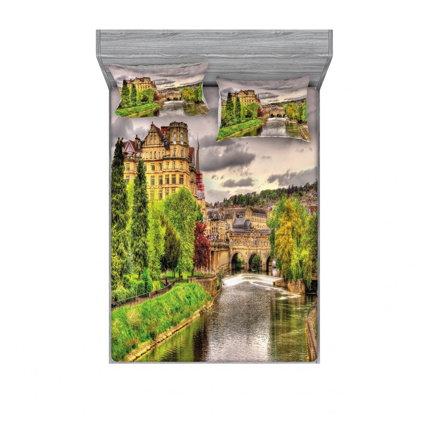 Ambesonne Landscape Floral Fitted Sheet Pillow Sham Set Bedding Decor in 4 Sizes - Picture 227 of 244