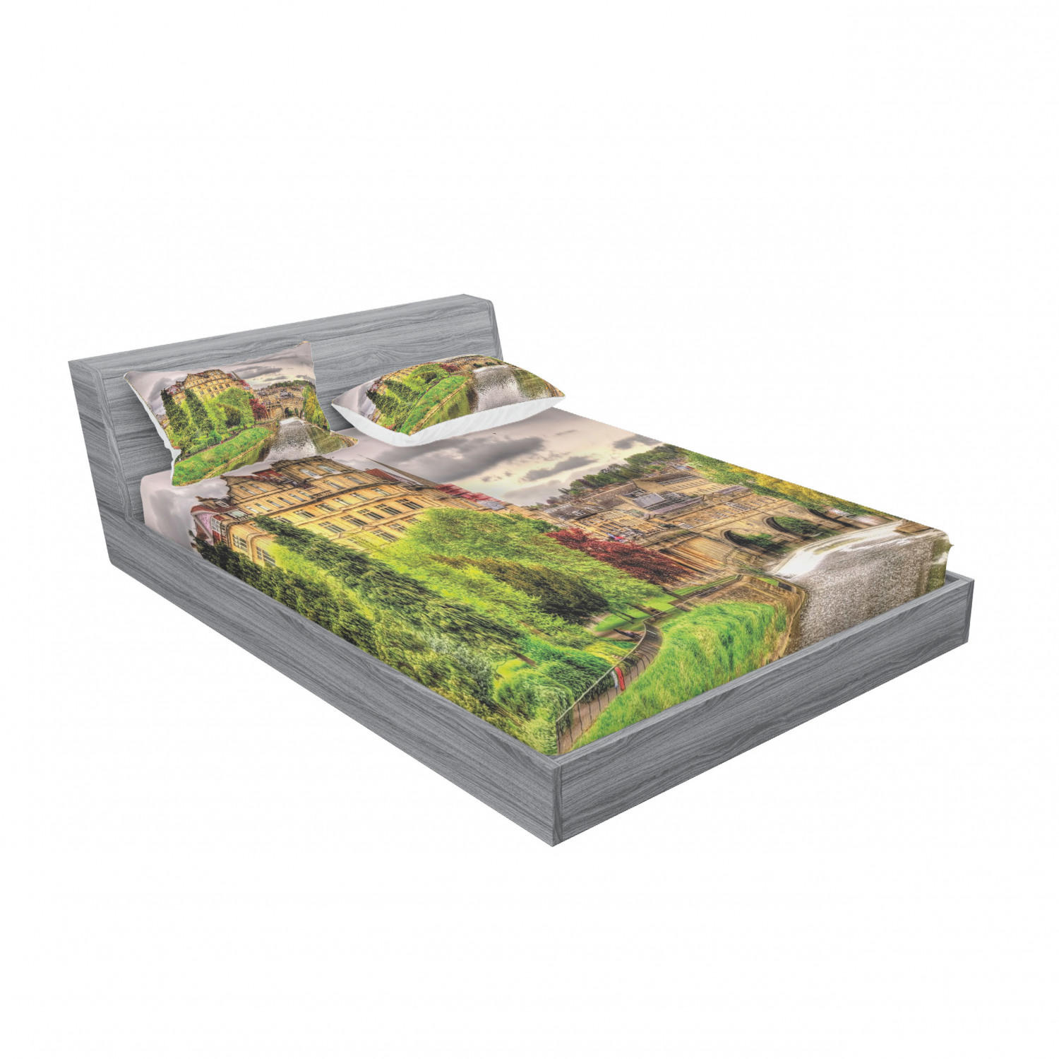 Ambesonne Landscape Floral Fitted Sheet Pillow Sham Set Bedding Decor in 4 Sizes - Picture 228 of 244