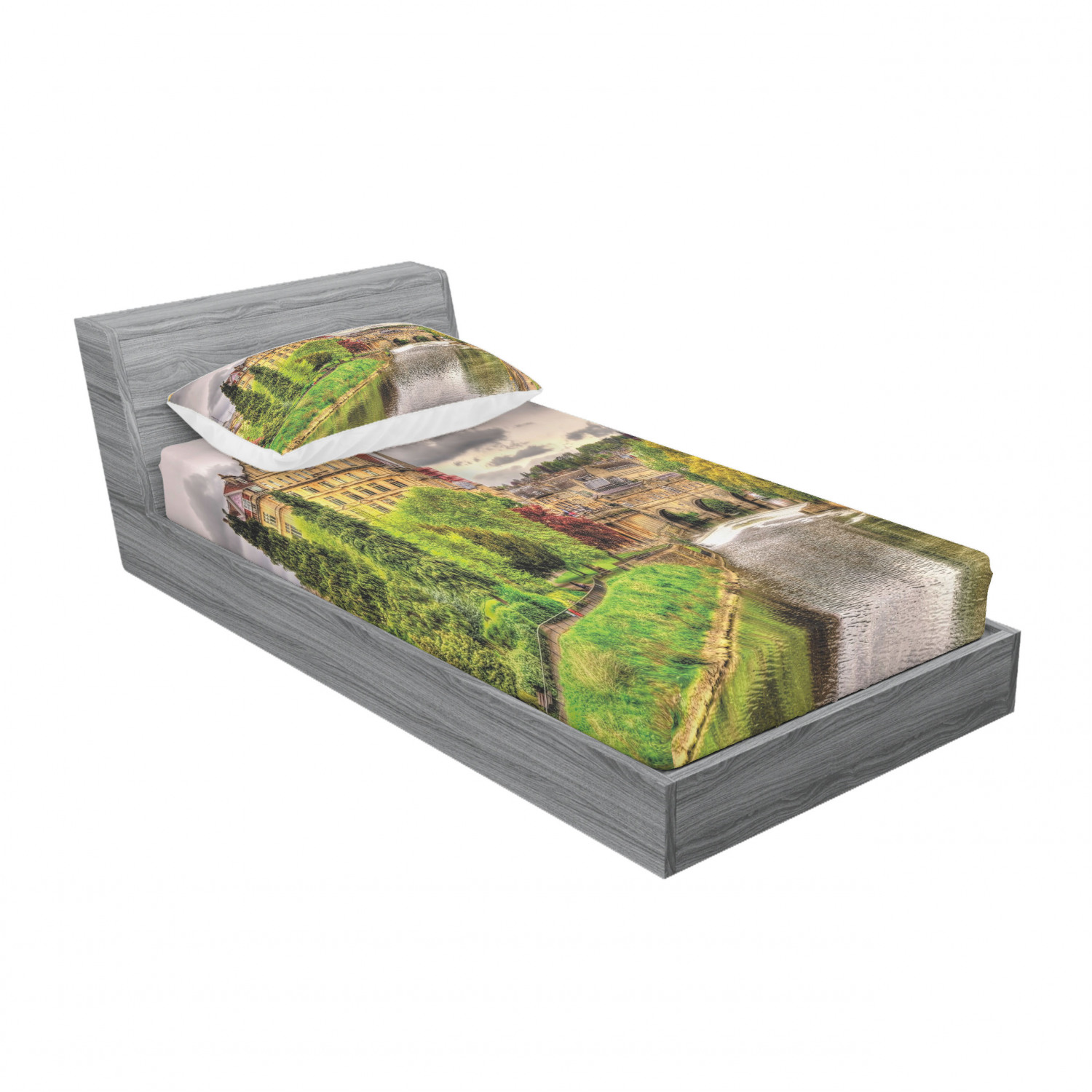 Ambesonne Landscape Floral Fitted Sheet Pillow Sham Set Bedding Decor in 4 Sizes - Picture 226 of 244
