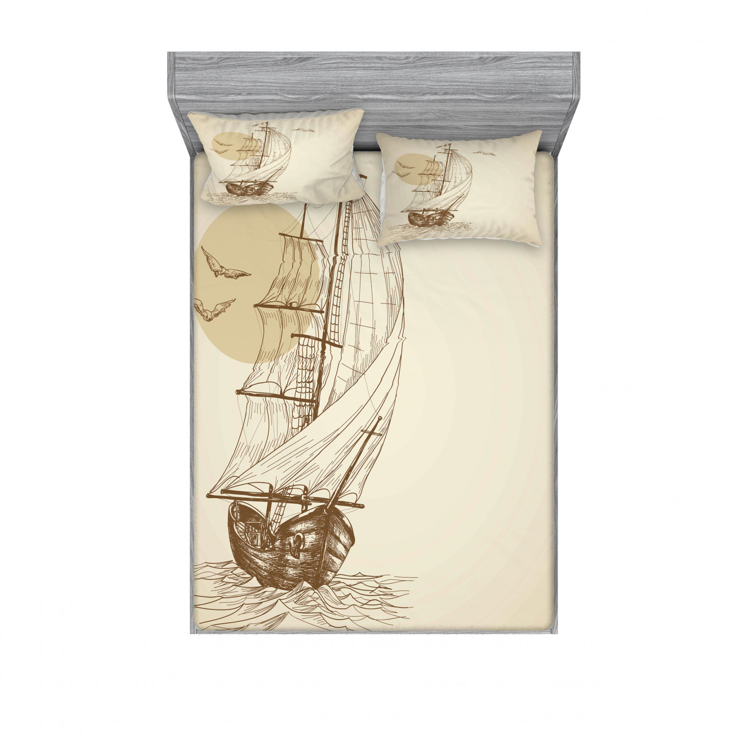 Ambesonne Nautical Theme Fitted Sheet Pillow Sham Set Bedding Decor in 4 Sizes - Picture 163 of 244