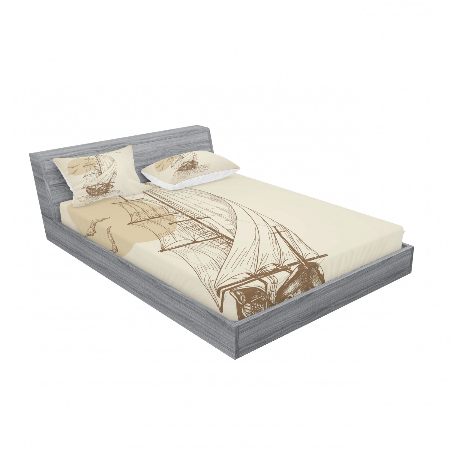 Ambesonne Nautical Theme Fitted Sheet Pillow Sham Set Bedding Decor in 4 Sizes - Picture 164 of 244