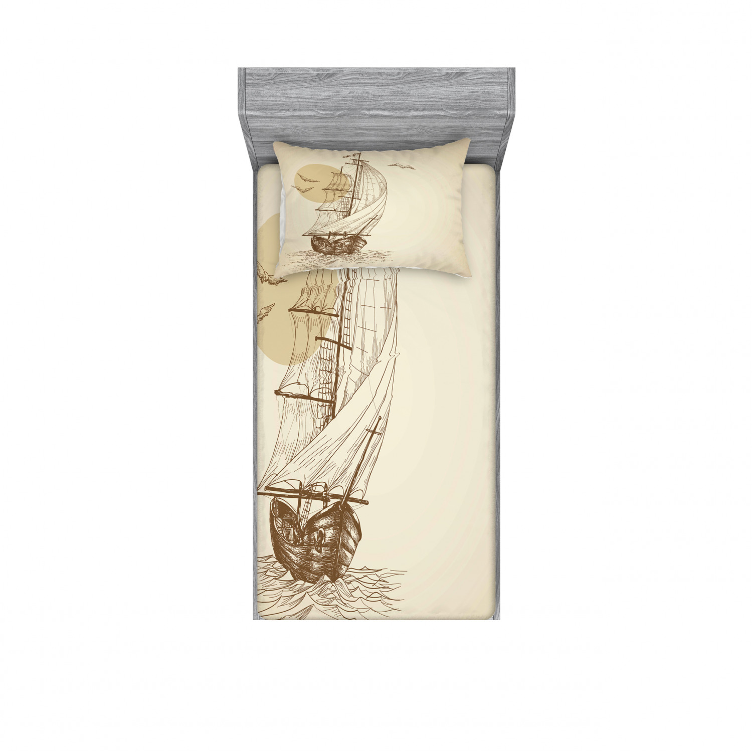 Ambesonne Nautical Theme Fitted Sheet Pillow Sham Set Bedding Decor in 4 Sizes - Picture 161 of 244