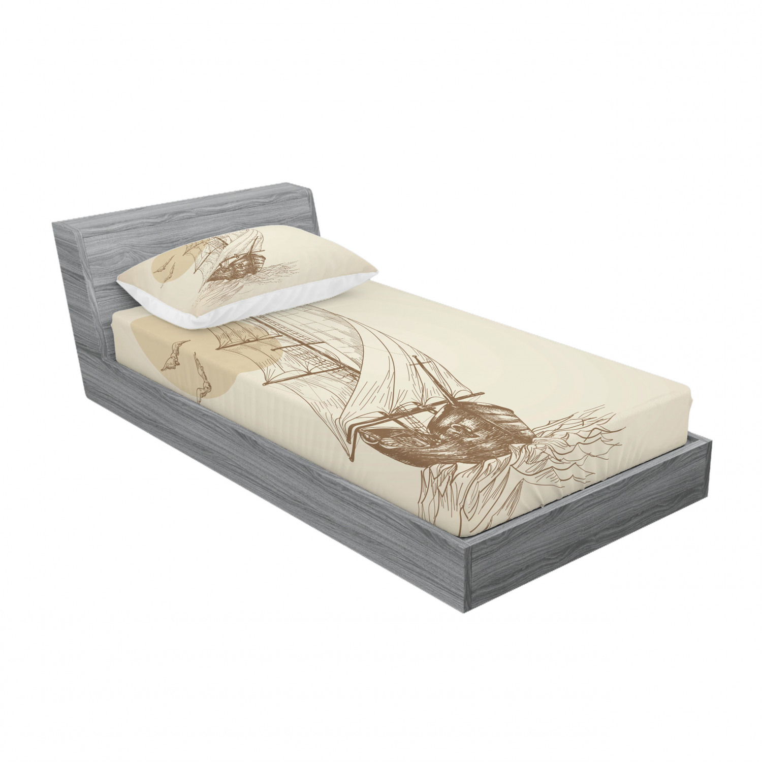 Ambesonne Nautical Theme Fitted Sheet Pillow Sham Set Bedding Decor in 4 Sizes - Picture 162 of 244