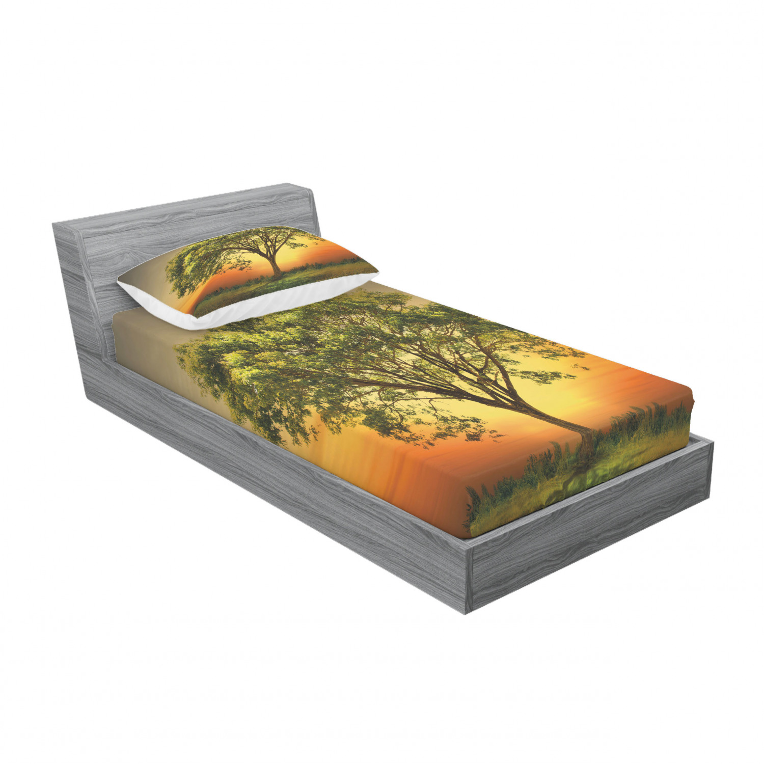 Ambesonne Landscape Floral Fitted Sheet Pillow Sham Set Bedding Decor in 4 Sizes - Picture 190 of 244