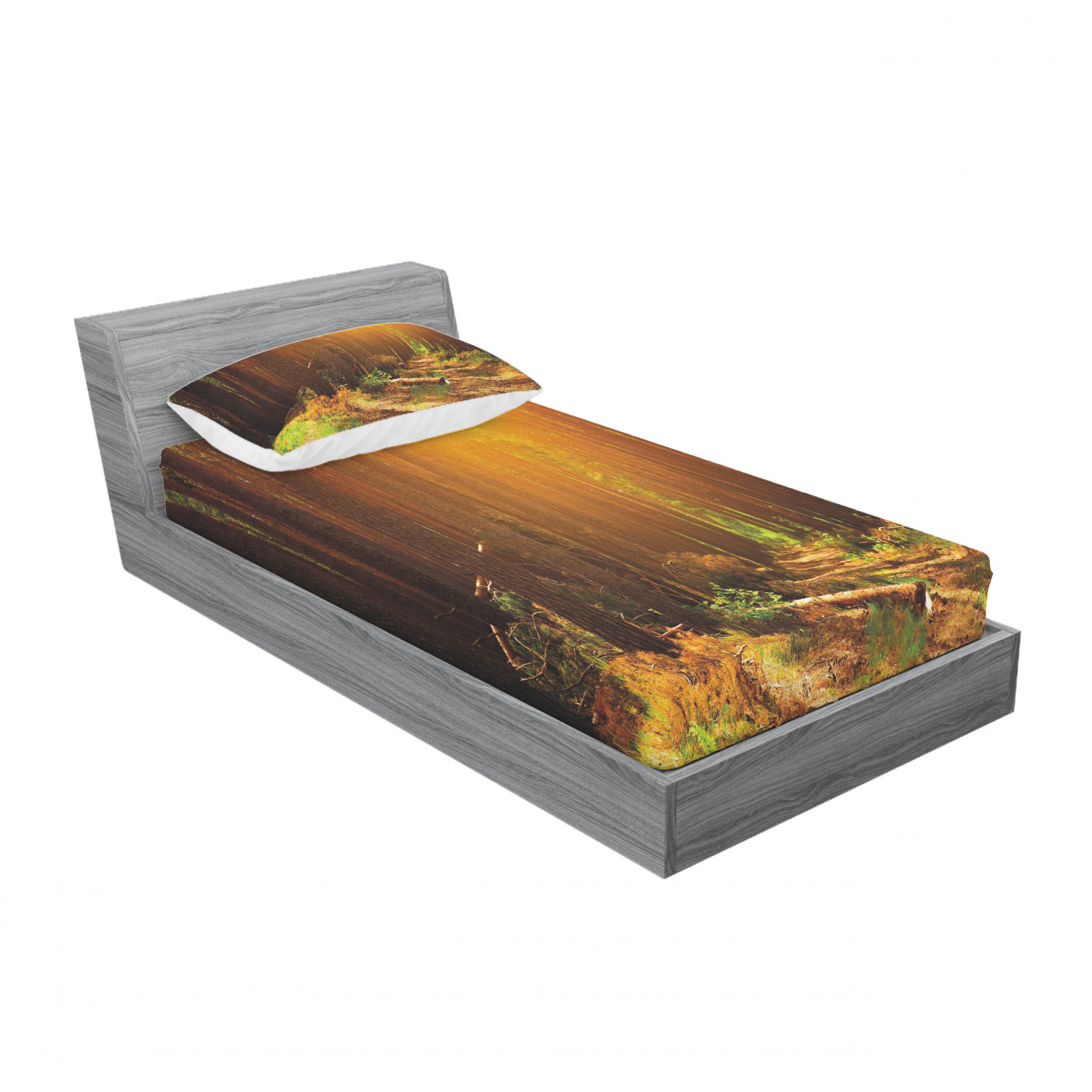 Ambesonne Landscape Floral Fitted Sheet Pillow Sham Set Bedding Decor in 4 Sizes - Picture 174 of 244