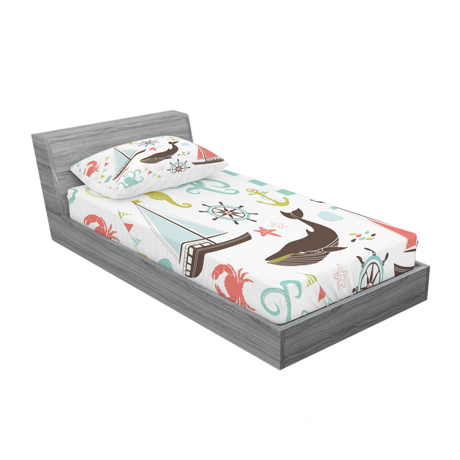 Ambesonne Nautical Theme Fitted Sheet Pillow Sham Set Bedding Decor in 4 Sizes - Picture 130 of 244