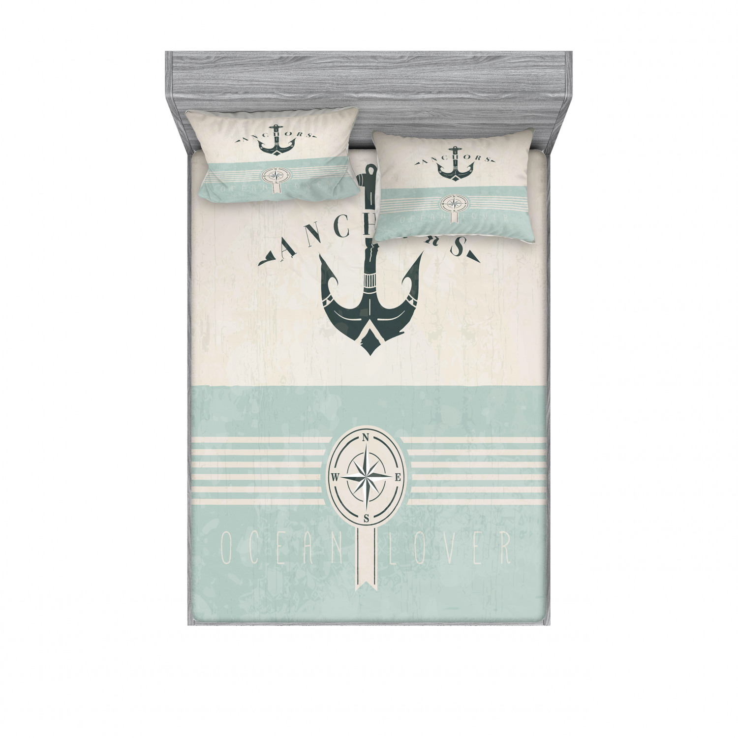 Ambesonne Nautical Theme Fitted Sheet Pillow Sham Set Bedding Decor in 4 Sizes - Picture 231 of 244