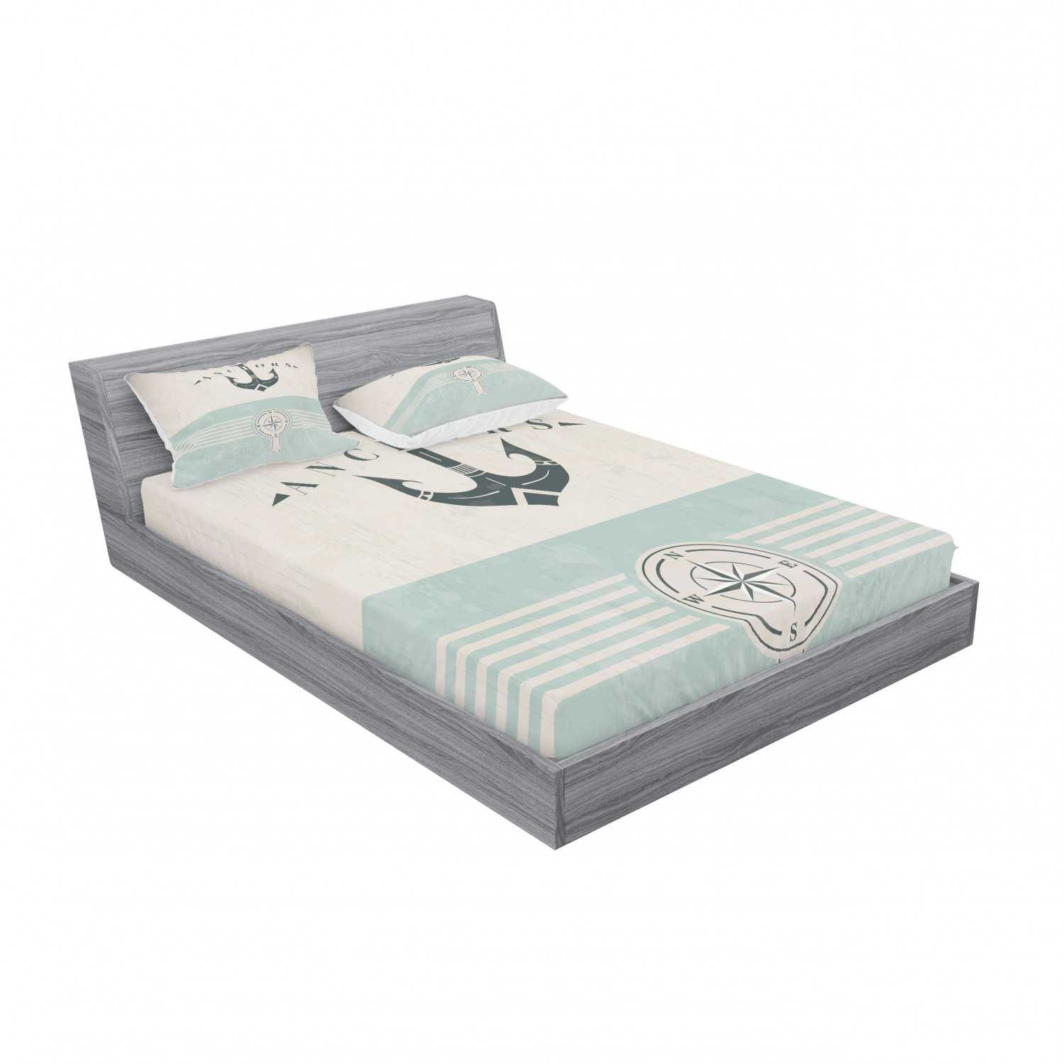 Ambesonne Nautical Theme Fitted Sheet Pillow Sham Set Bedding Decor in 4 Sizes - Picture 232 of 244