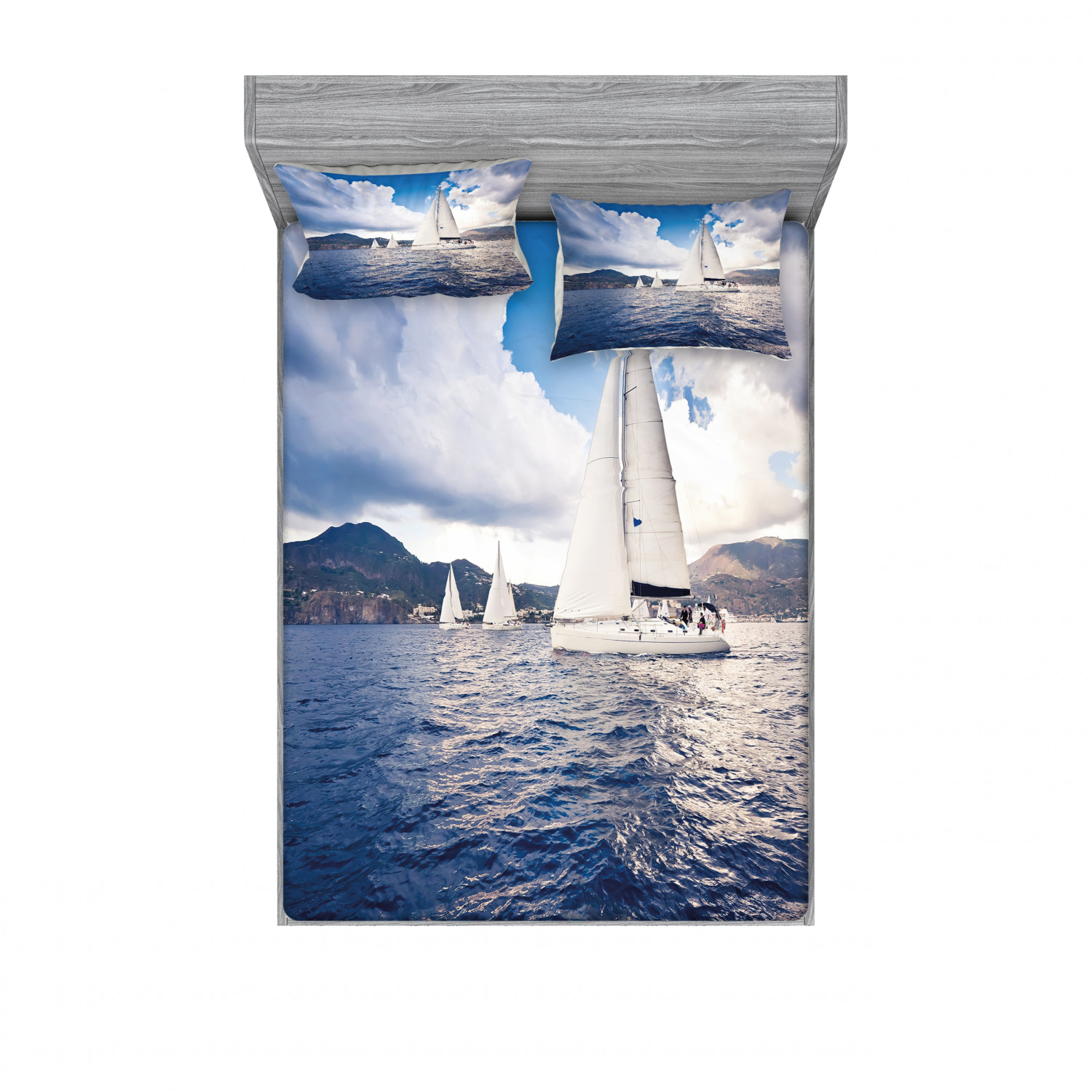 Ambesonne Nautical Theme Fitted Sheet Pillow Sham Set Bedding Decor in 4 Sizes - Picture 159 of 244