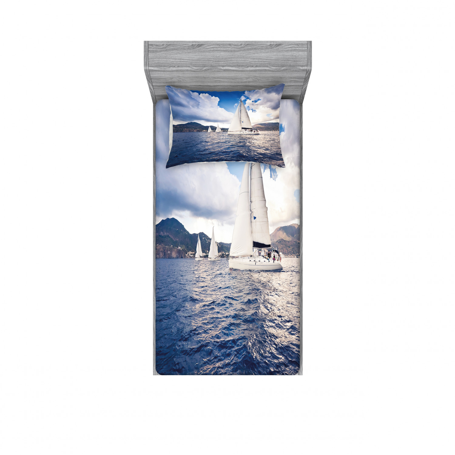 Ambesonne Nautical Theme Fitted Sheet Pillow Sham Set Bedding Decor in 4 Sizes - Picture 157 of 244
