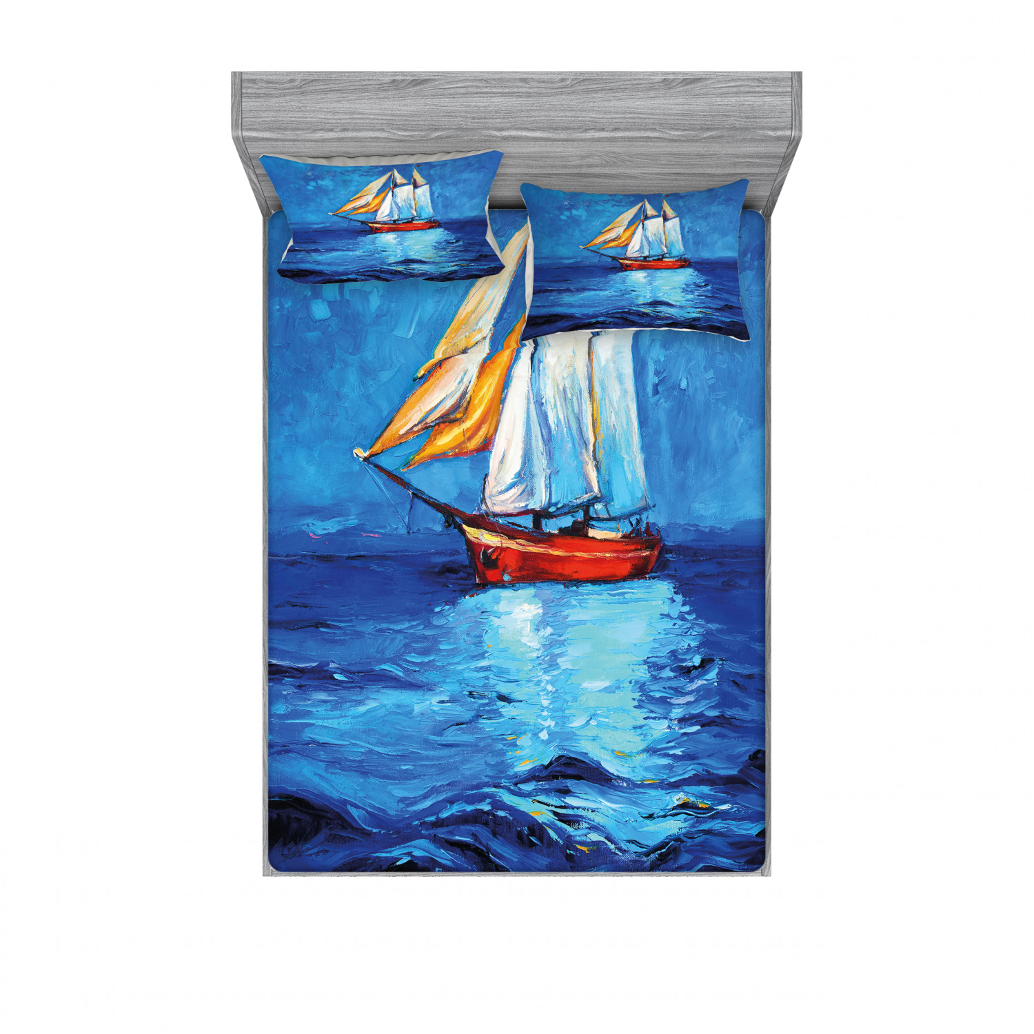 Ambesonne Nautical Theme Fitted Sheet Pillow Sham Set Bedding Decor in 4 Sizes - Picture 151 of 244