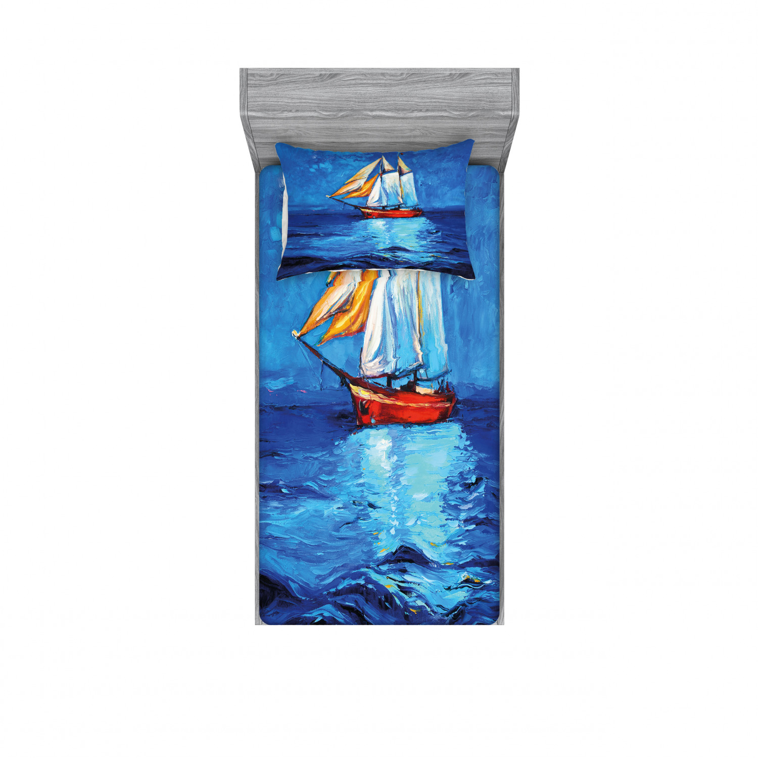 Ambesonne Nautical Theme Fitted Sheet Pillow Sham Set Bedding Decor in 4 Sizes - Picture 149 of 244