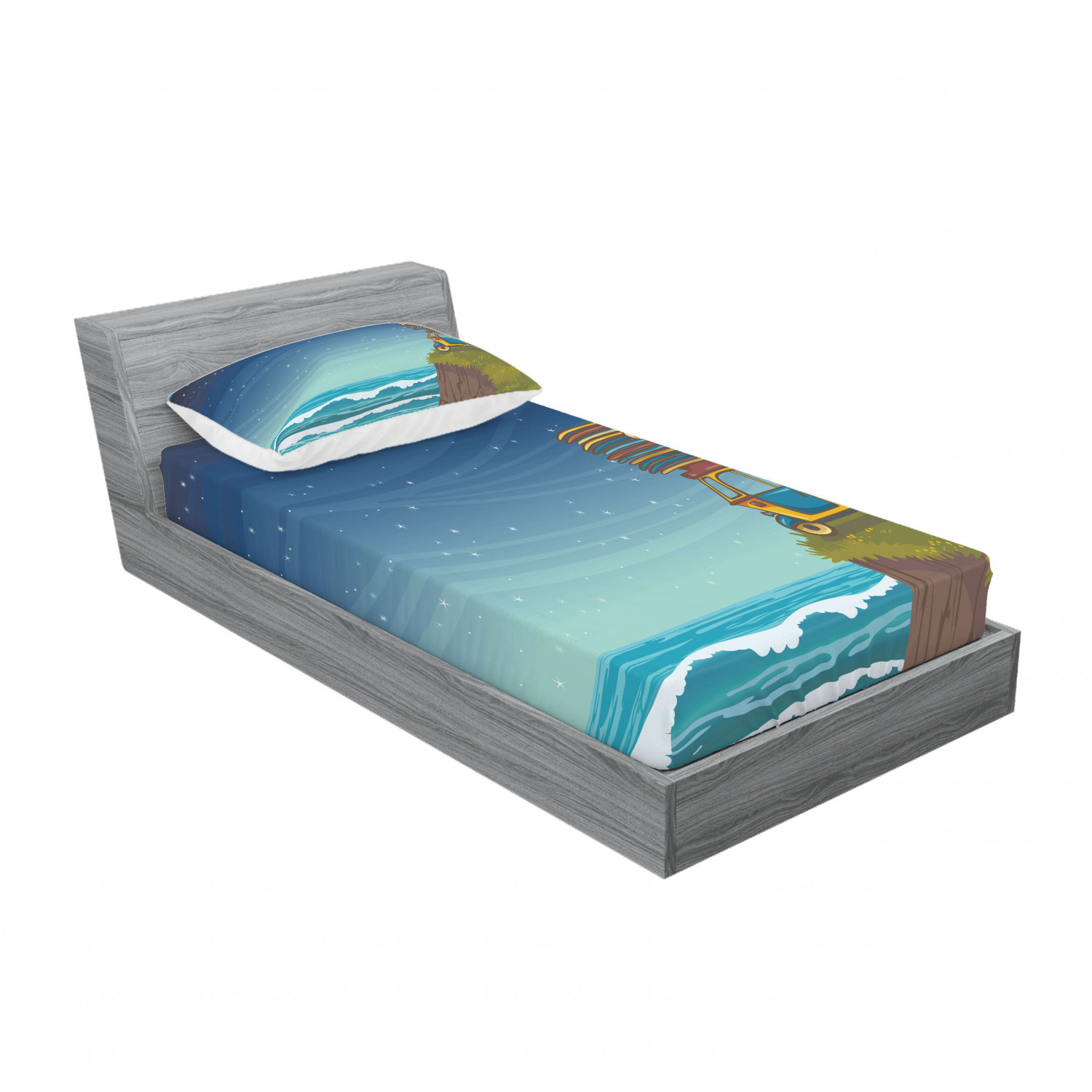 Ambesonne Ocean View Fitted Sheet Pillow Sham Set Bedding Decor in 4 Sizes - Picture 42 of 244