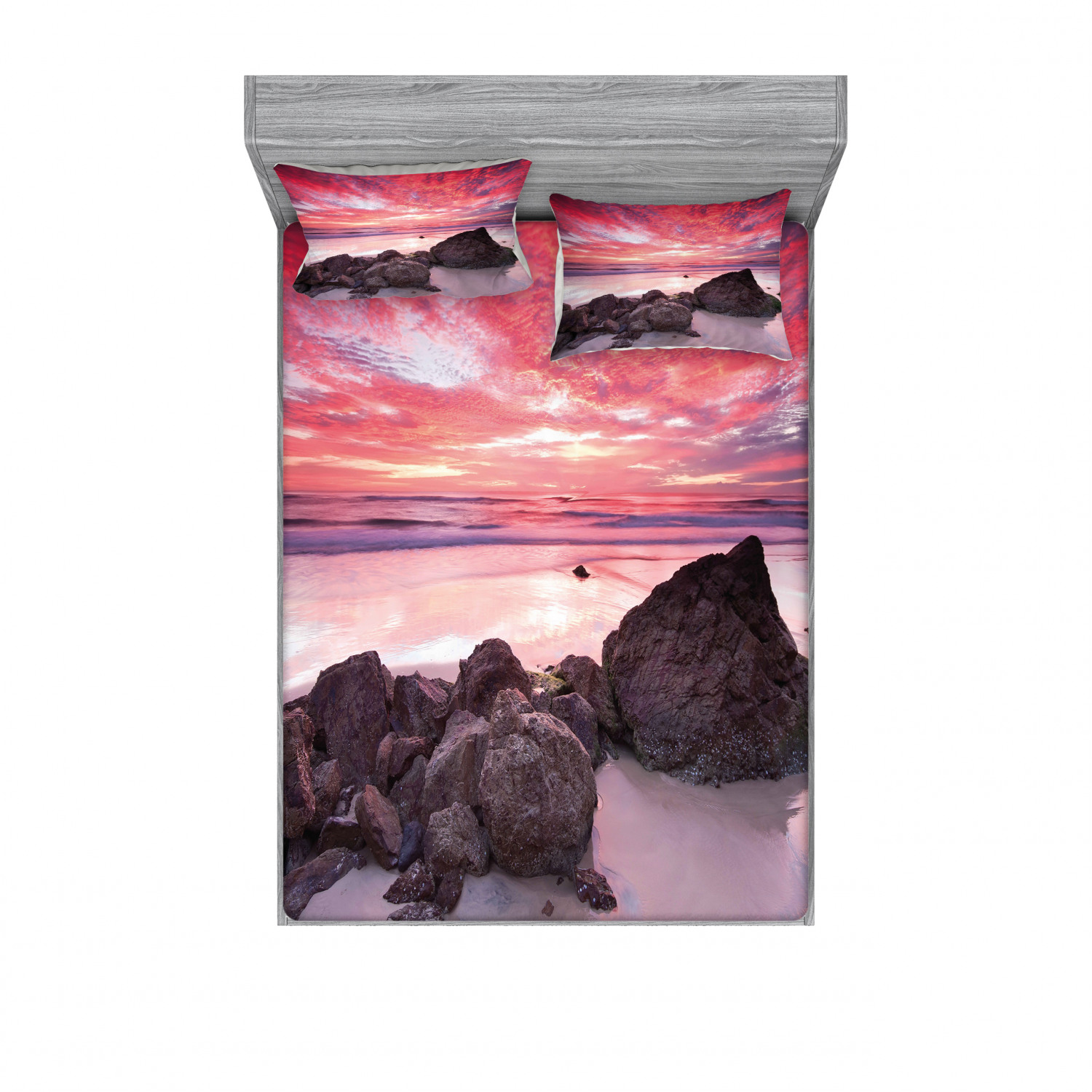 Ambesonne Ocean View Fitted Sheet Pillow Sham Set Bedding Decor in 4 Sizes - Picture 15 of 244