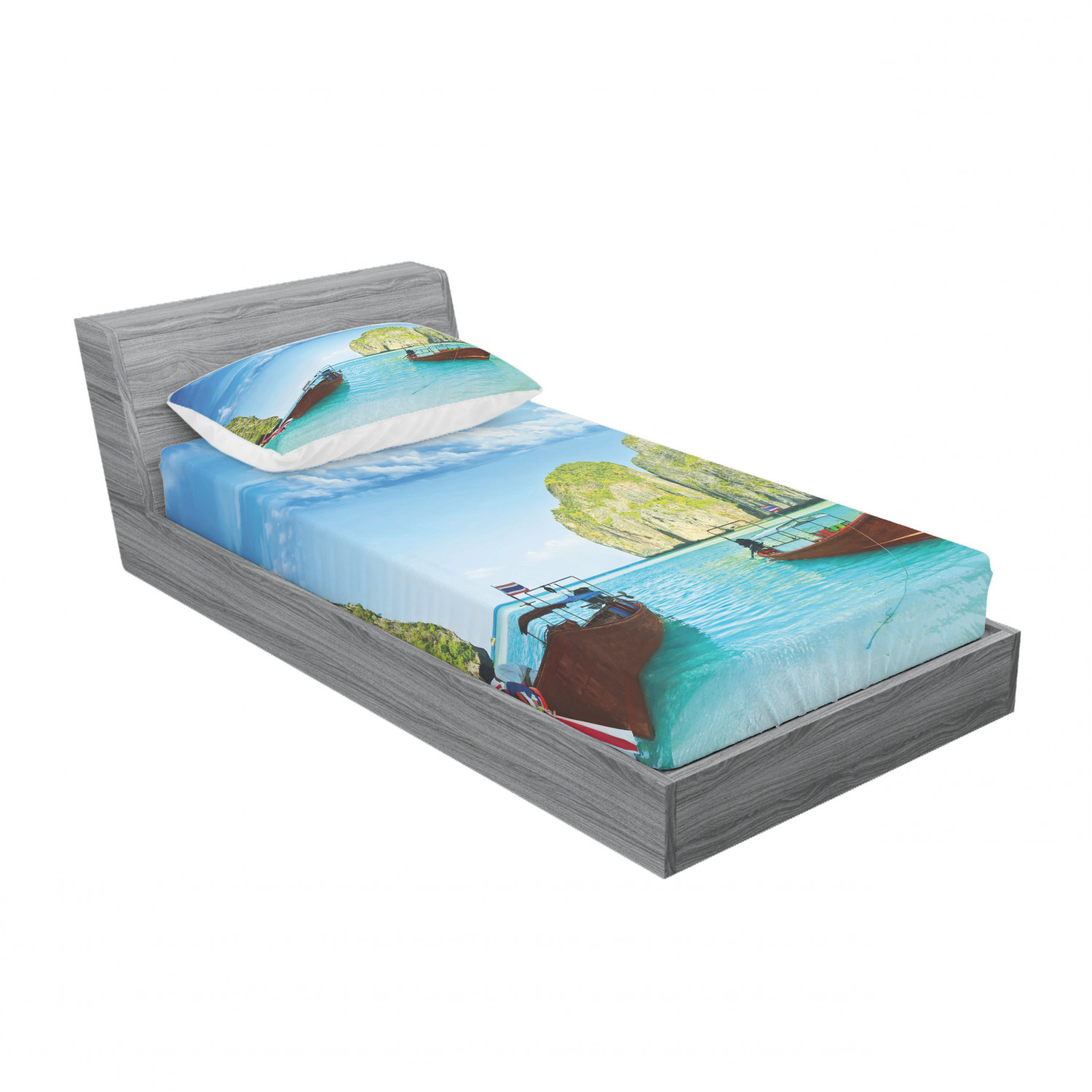 Ambesonne Nautical Theme Fitted Sheet Pillow Sham Set Bedding Decor in 4 Sizes - Picture 18 of 244