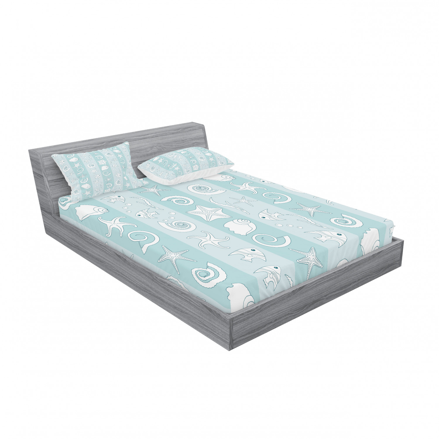 Ambesonne Nautical Theme Fitted Sheet Pillow Sham Set Bedding Decor in 4 Sizes - Picture 172 of 244