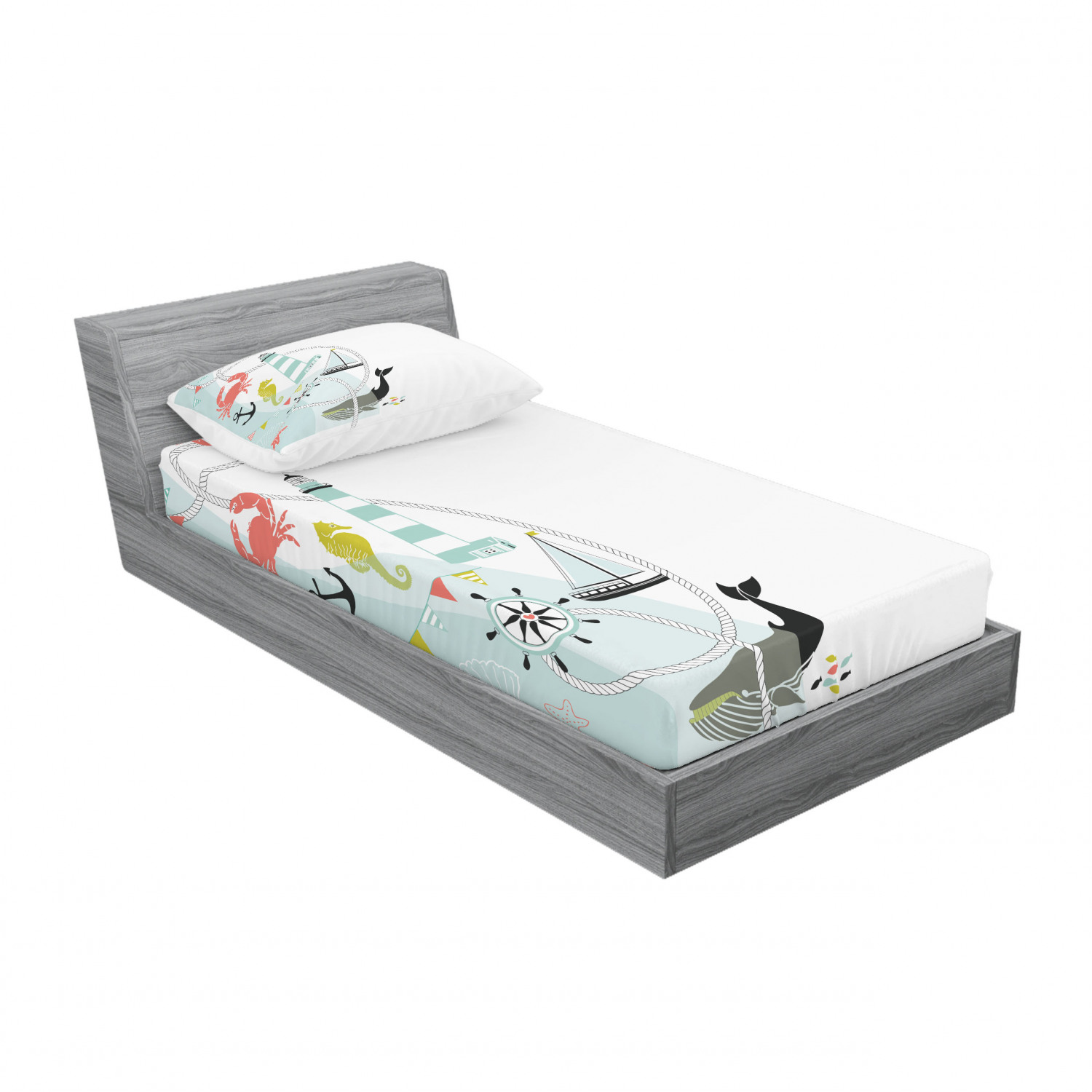 Ambesonne Nautical Theme Fitted Sheet Pillow Sham Set Bedding Decor in 4 Sizes - Picture 126 of 244
