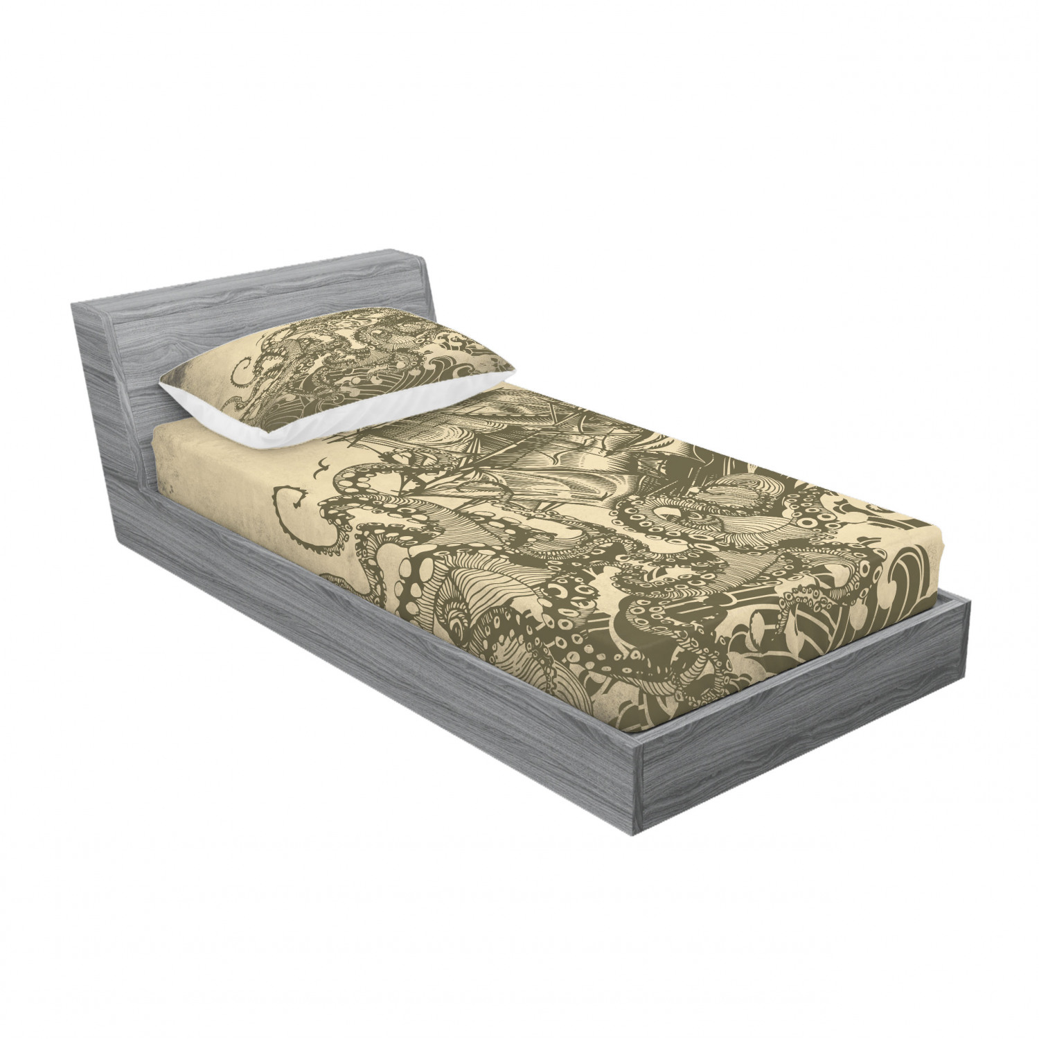 Ambesonne Nautical Theme Fitted Sheet Pillow Sham Set Bedding Decor in 4 Sizes - Picture 138 of 244