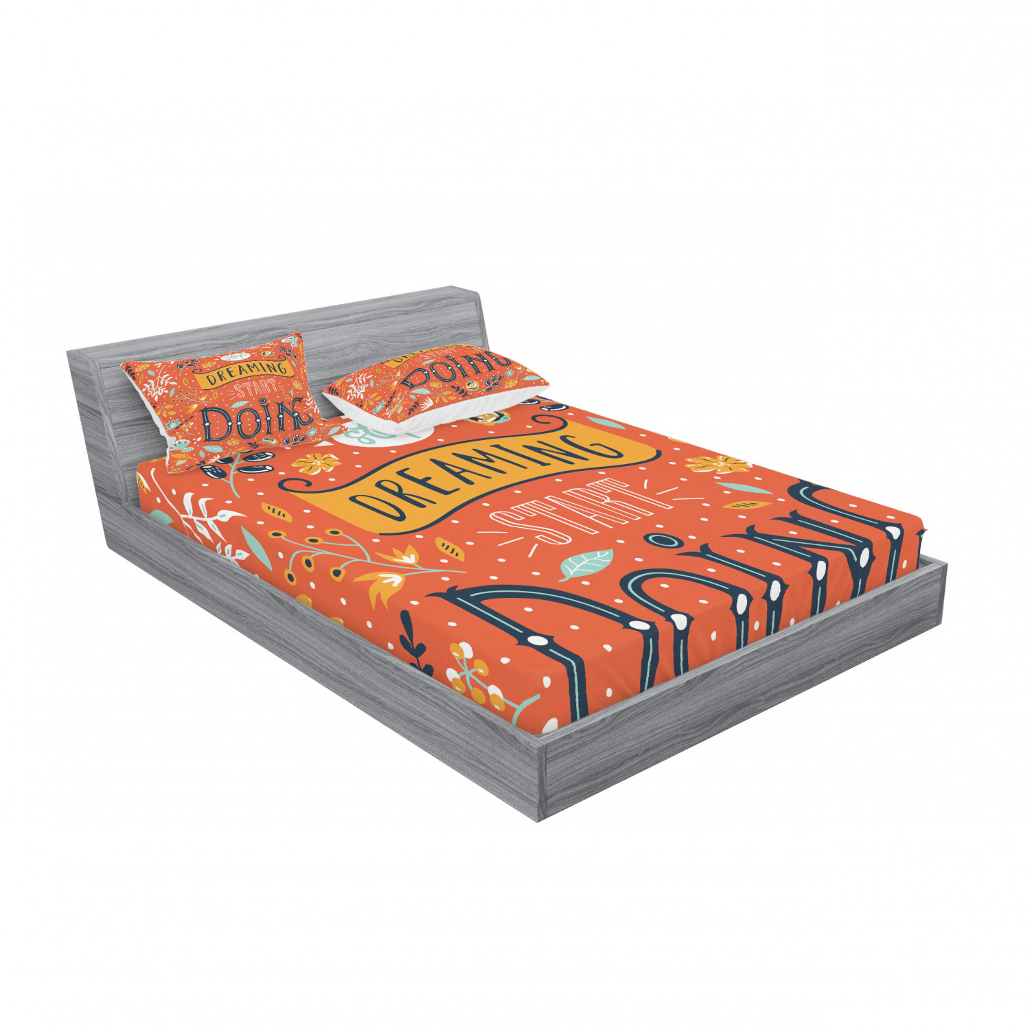 Ambesonne Lettering Fitted Sheet Pillow Sham Set Bedding Decor in 4 Sizes - Picture 140 of 244