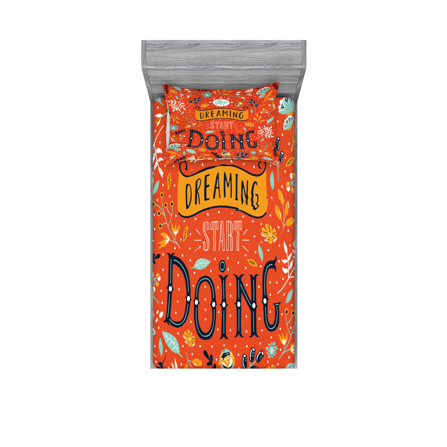 Ambesonne Lettering Fitted Sheet Pillow Sham Set Bedding Decor in 4 Sizes - Picture 137 of 244