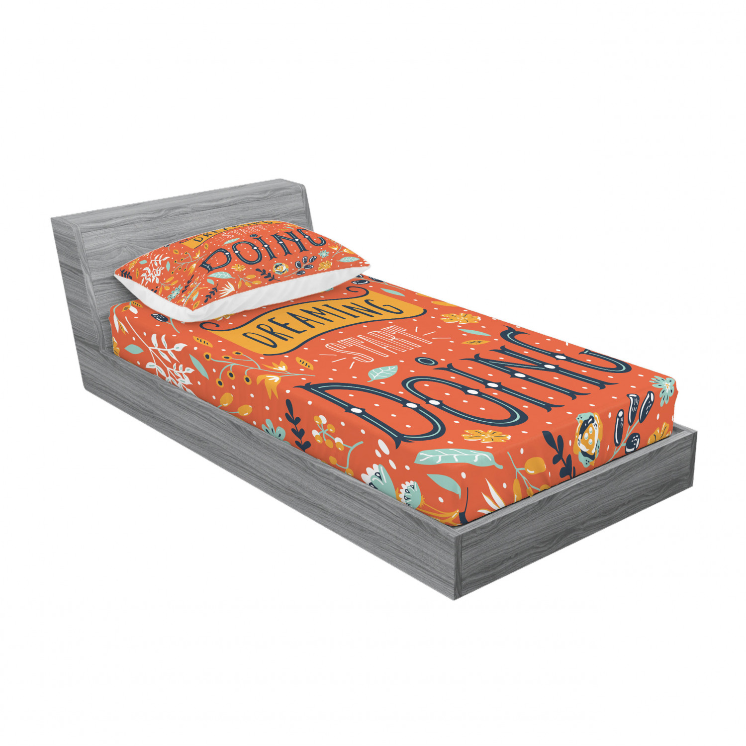 Ambesonne Lettering Fitted Sheet Pillow Sham Set Bedding Decor in 4 Sizes - Picture 138 of 244