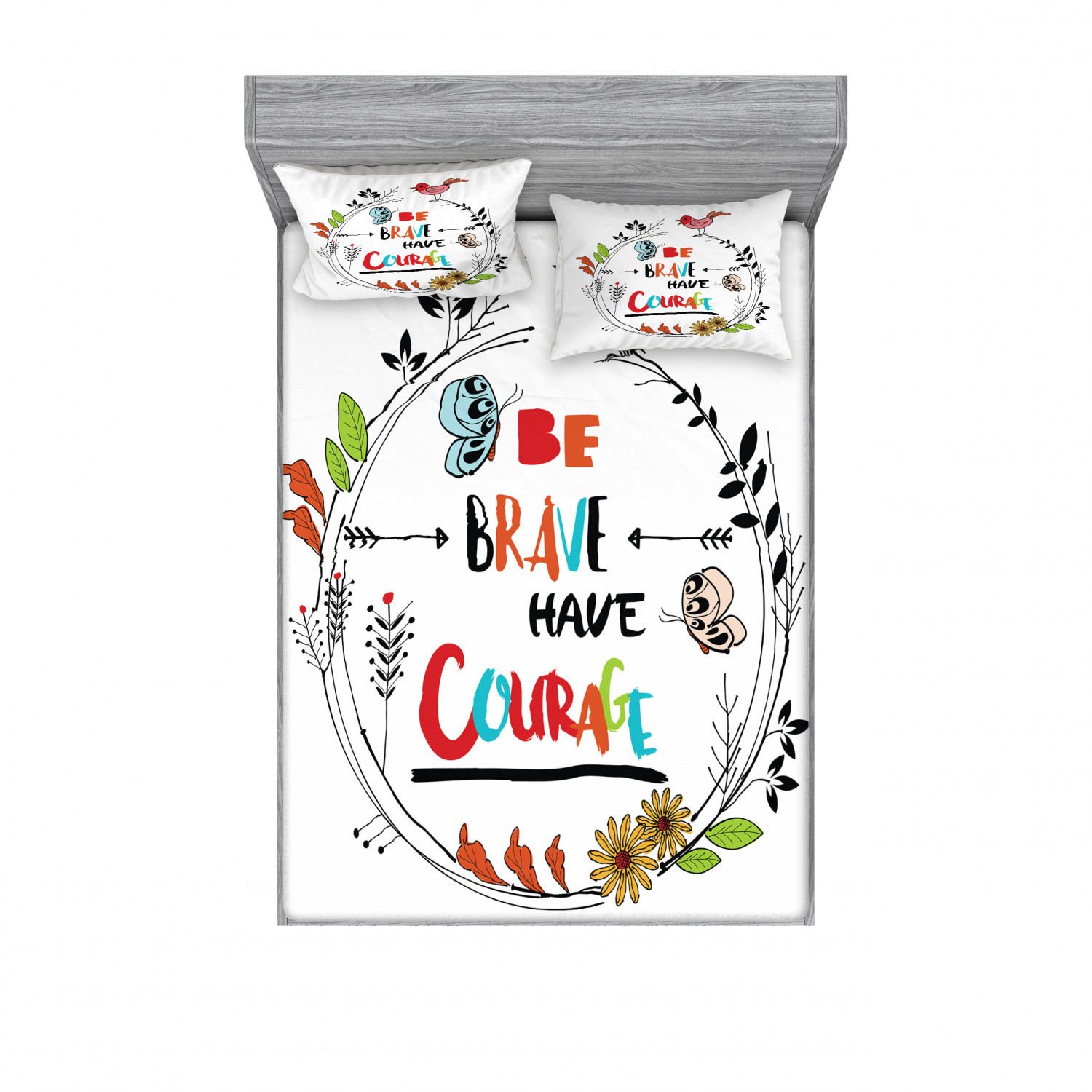 Ambesonne Lettering Fitted Sheet Pillow Sham Set Bedding Decor in 4 Sizes - Picture 143 of 244