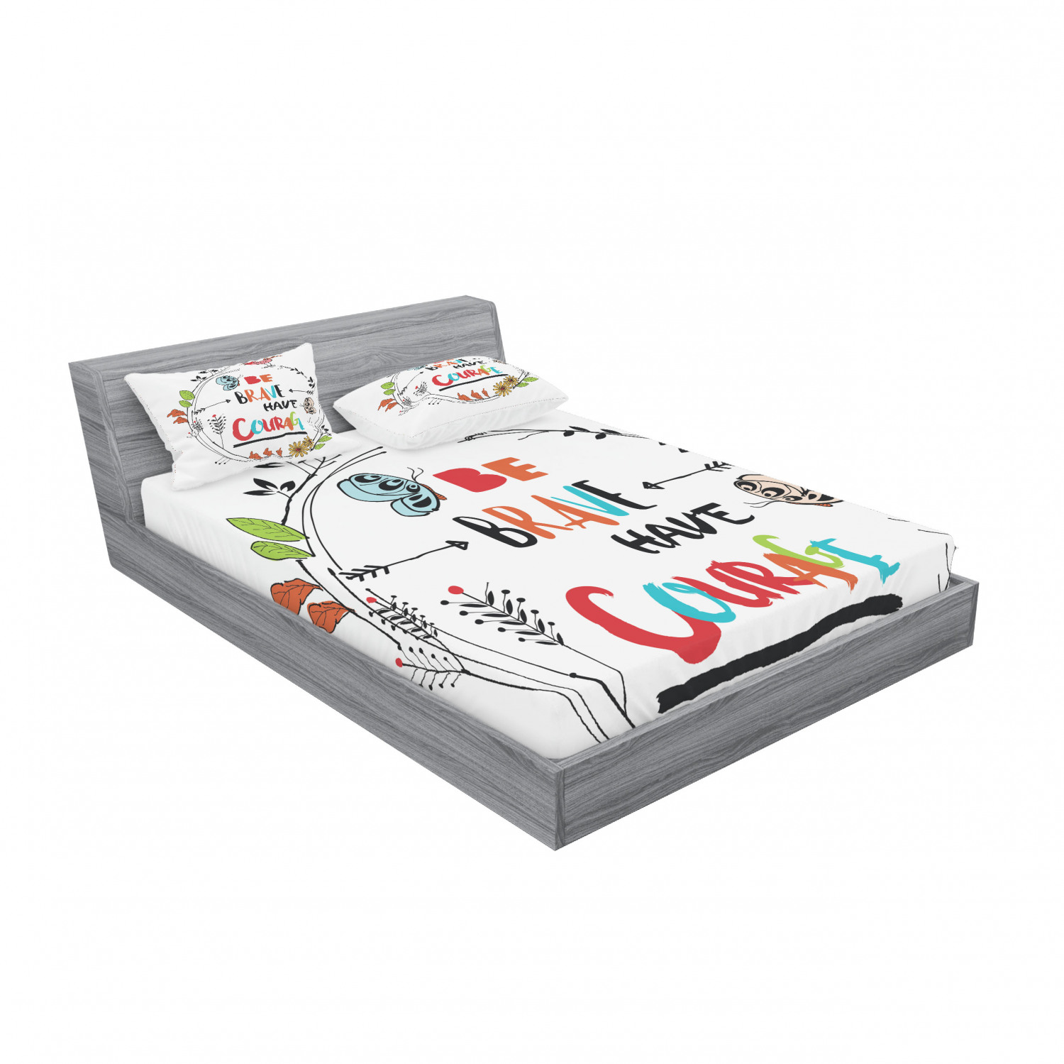 Ambesonne Lettering Fitted Sheet Pillow Sham Set Bedding Decor in 4 Sizes - Picture 144 of 244