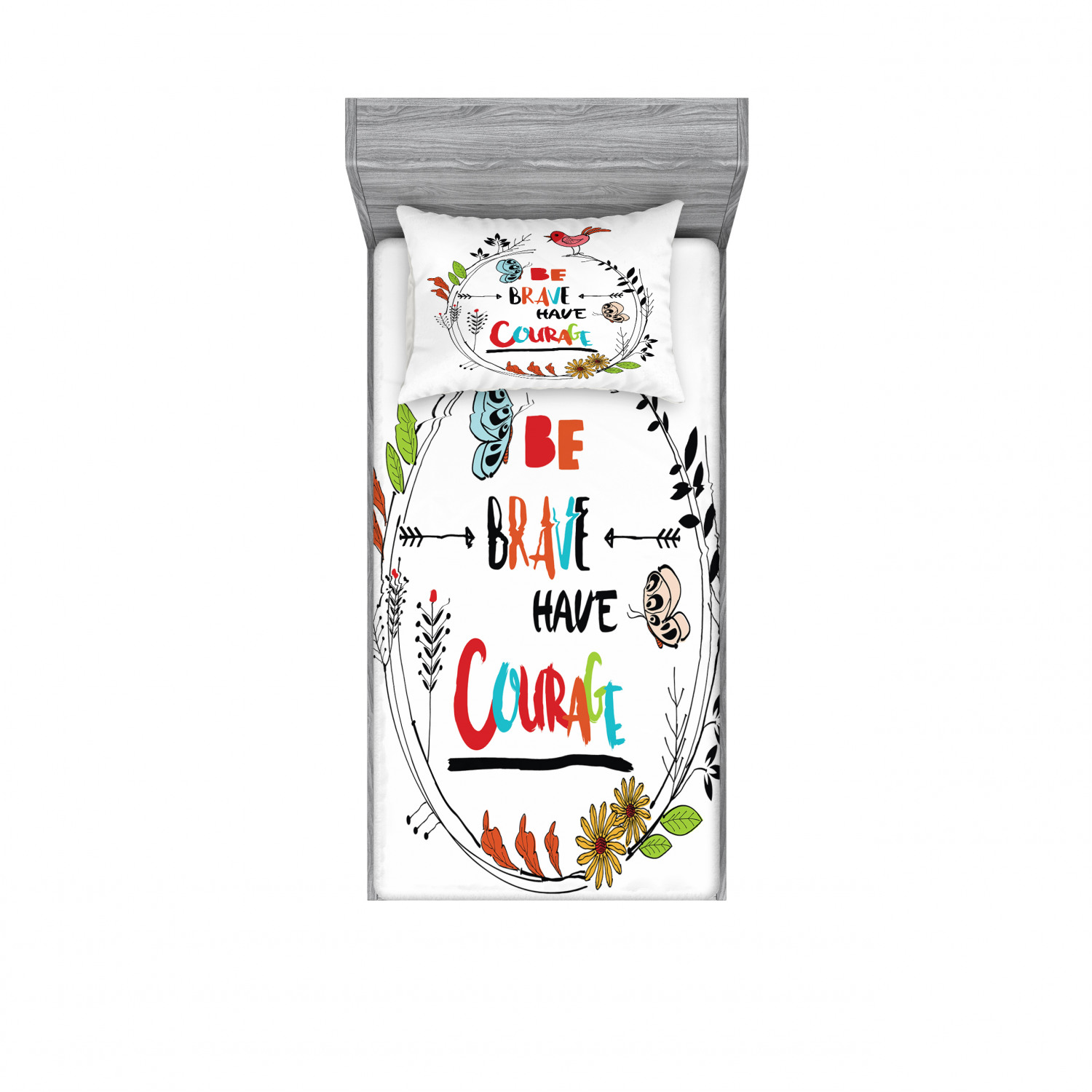 Ambesonne Lettering Fitted Sheet Pillow Sham Set Bedding Decor in 4 Sizes - Picture 141 of 244