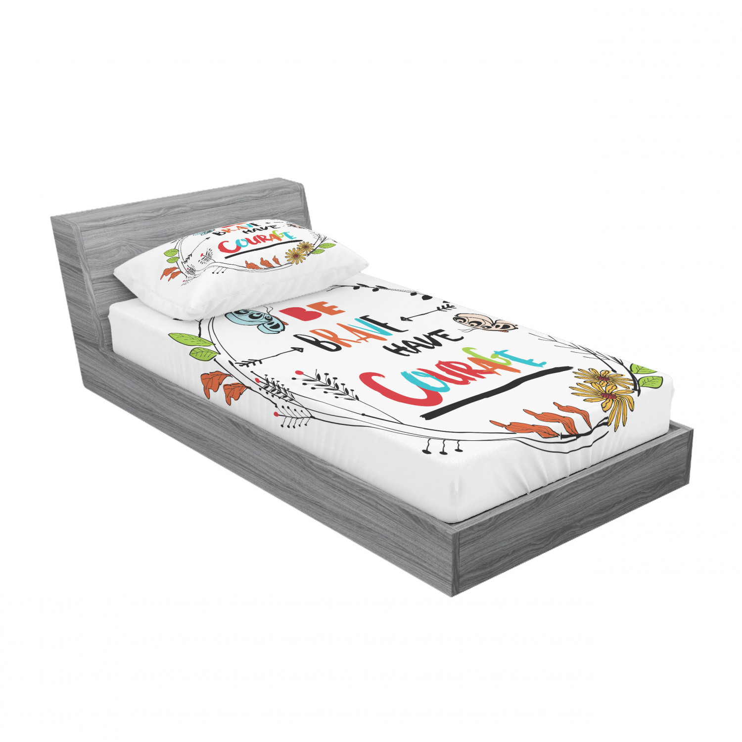 Ambesonne Lettering Fitted Sheet Pillow Sham Set Bedding Decor in 4 Sizes - Picture 142 of 244