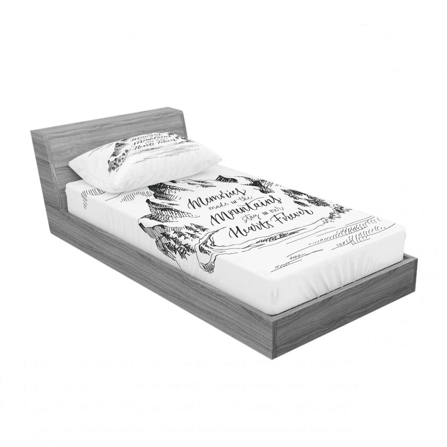 Ambesonne Lettering Fitted Sheet Pillow Sham Set Bedding Decor in 4 Sizes - Picture 122 of 244