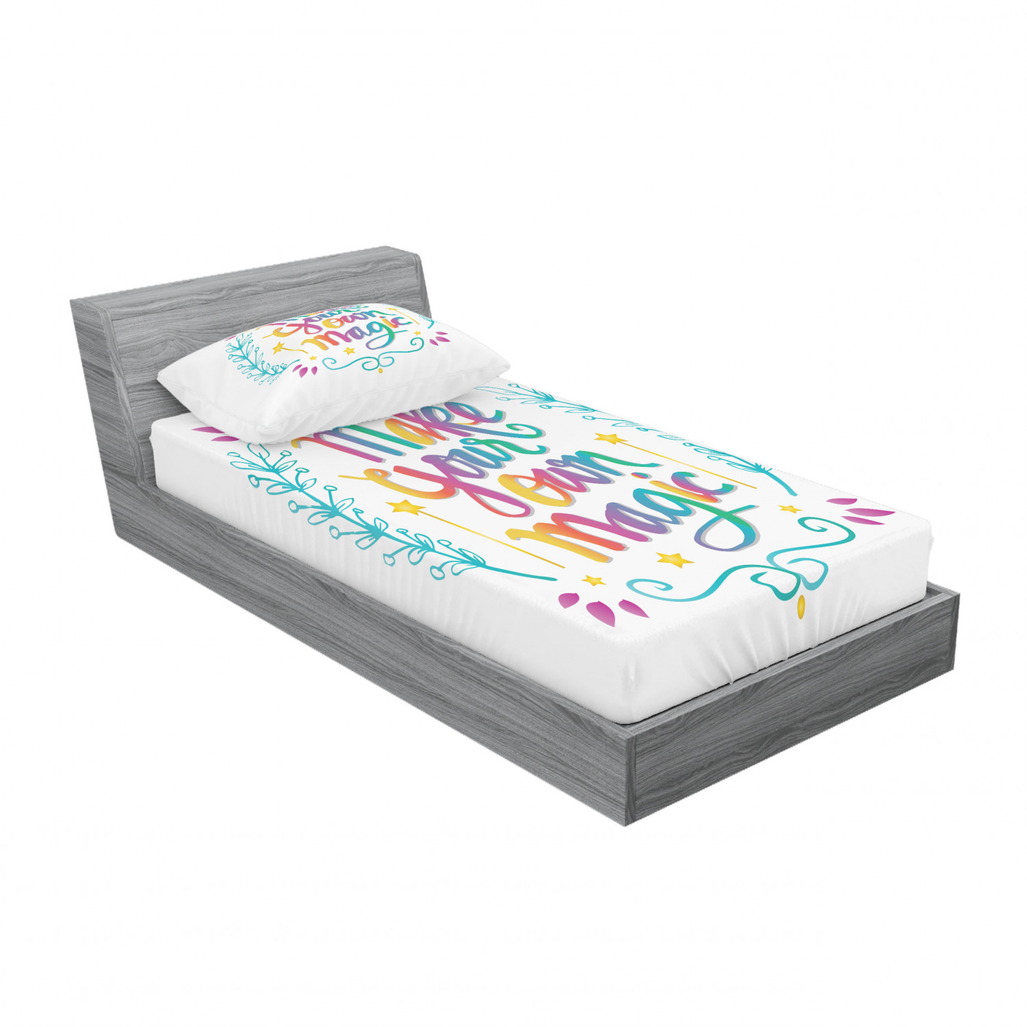 Ambesonne Lettering Fitted Sheet Pillow Sham Set Bedding Decor in 4 Sizes - Picture 118 of 244