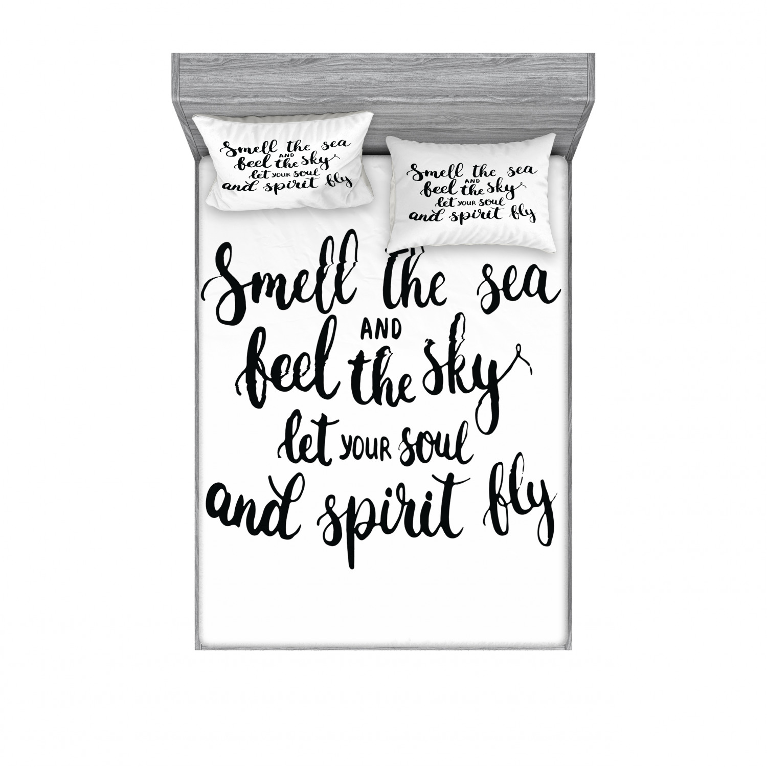 Ambesonne Lettering Fitted Sheet Pillow Sham Set Bedding Decor in 4 Sizes - Picture 99 of 244