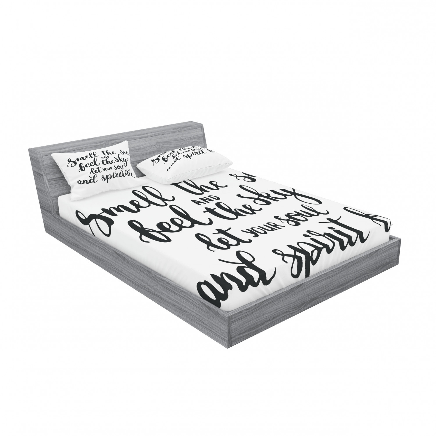 Ambesonne Lettering Fitted Sheet Pillow Sham Set Bedding Decor in 4 Sizes - Picture 100 of 244