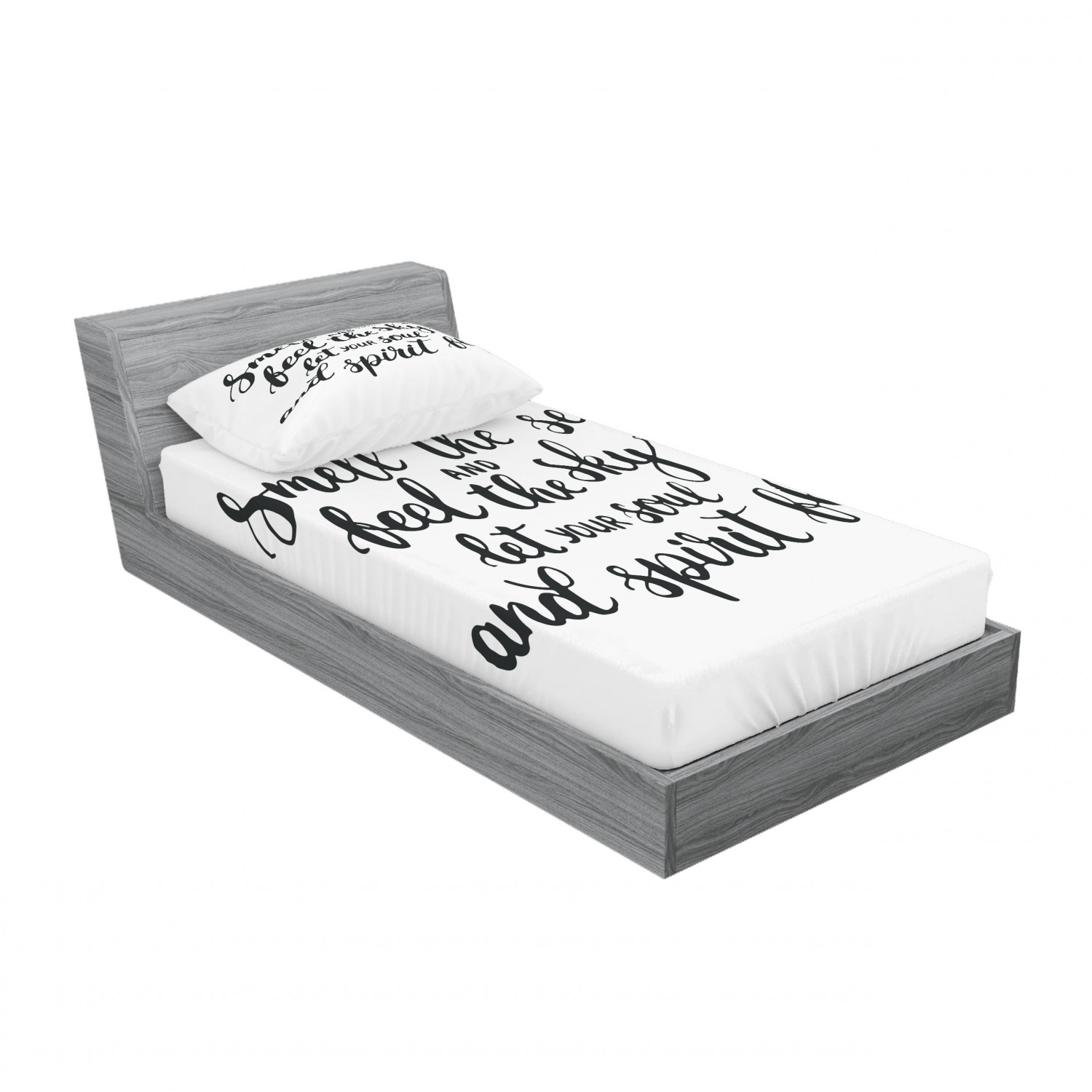 Ambesonne Lettering Fitted Sheet Pillow Sham Set Bedding Decor in 4 Sizes - Picture 98 of 244