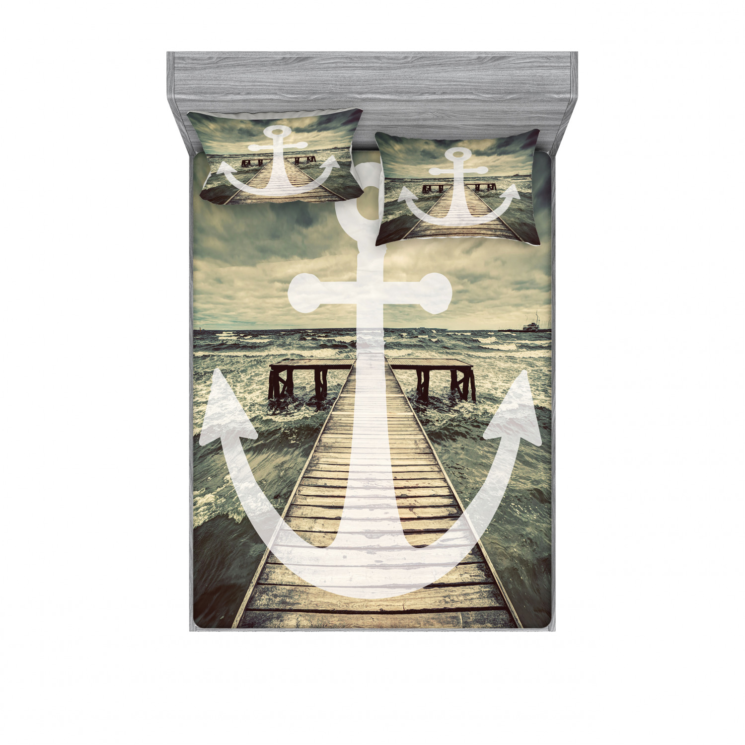 Ambesonne Nautical Theme Fitted Sheet Pillow Sham Set Bedding Decor in 4 Sizes - Picture 11 of 244