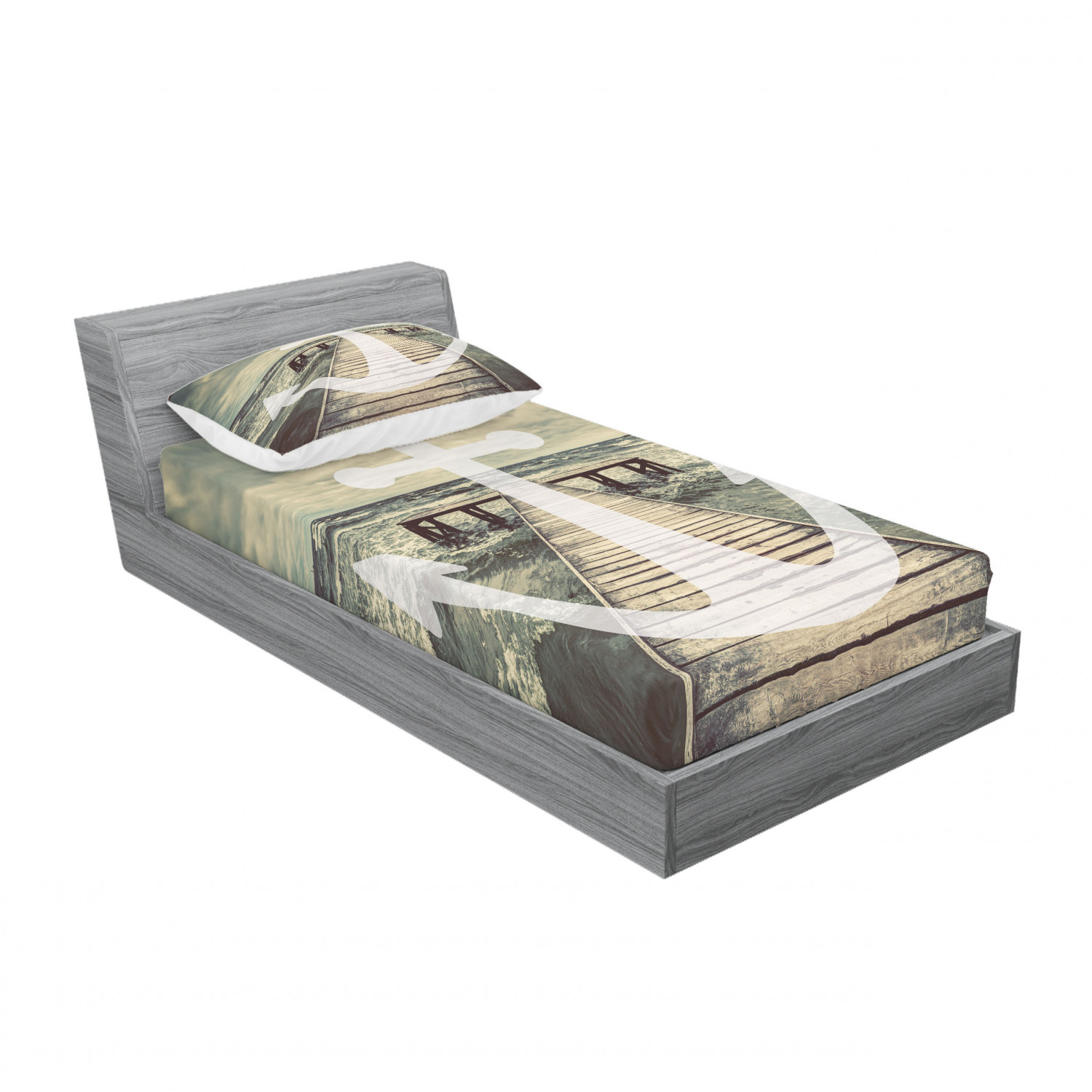Ambesonne Nautical Theme Fitted Sheet Pillow Sham Set Bedding Decor in 4 Sizes - Picture 10 of 244