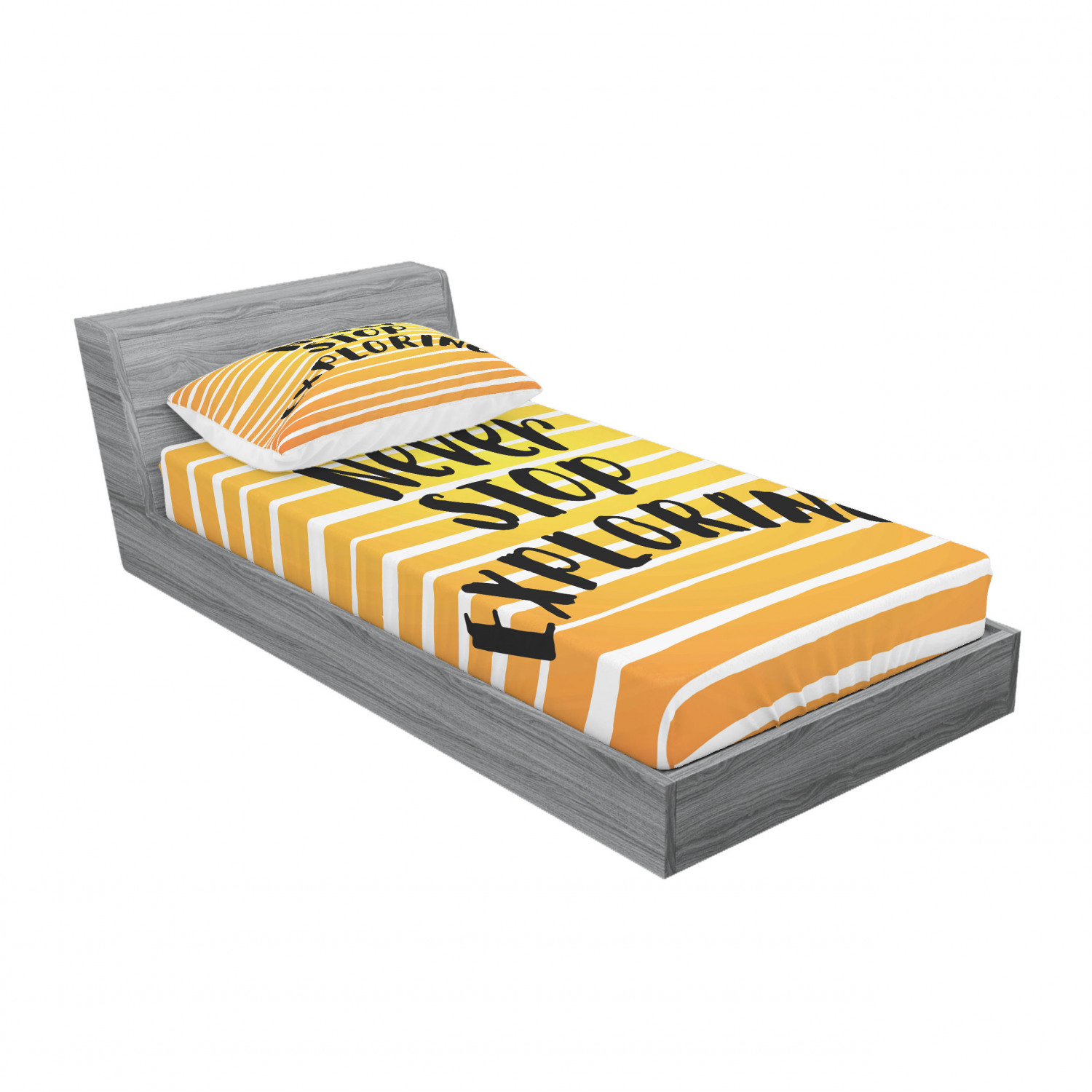 Ambesonne Lettering Fitted Sheet Pillow Sham Set Bedding Decor in 4 Sizes - Picture 150 of 244