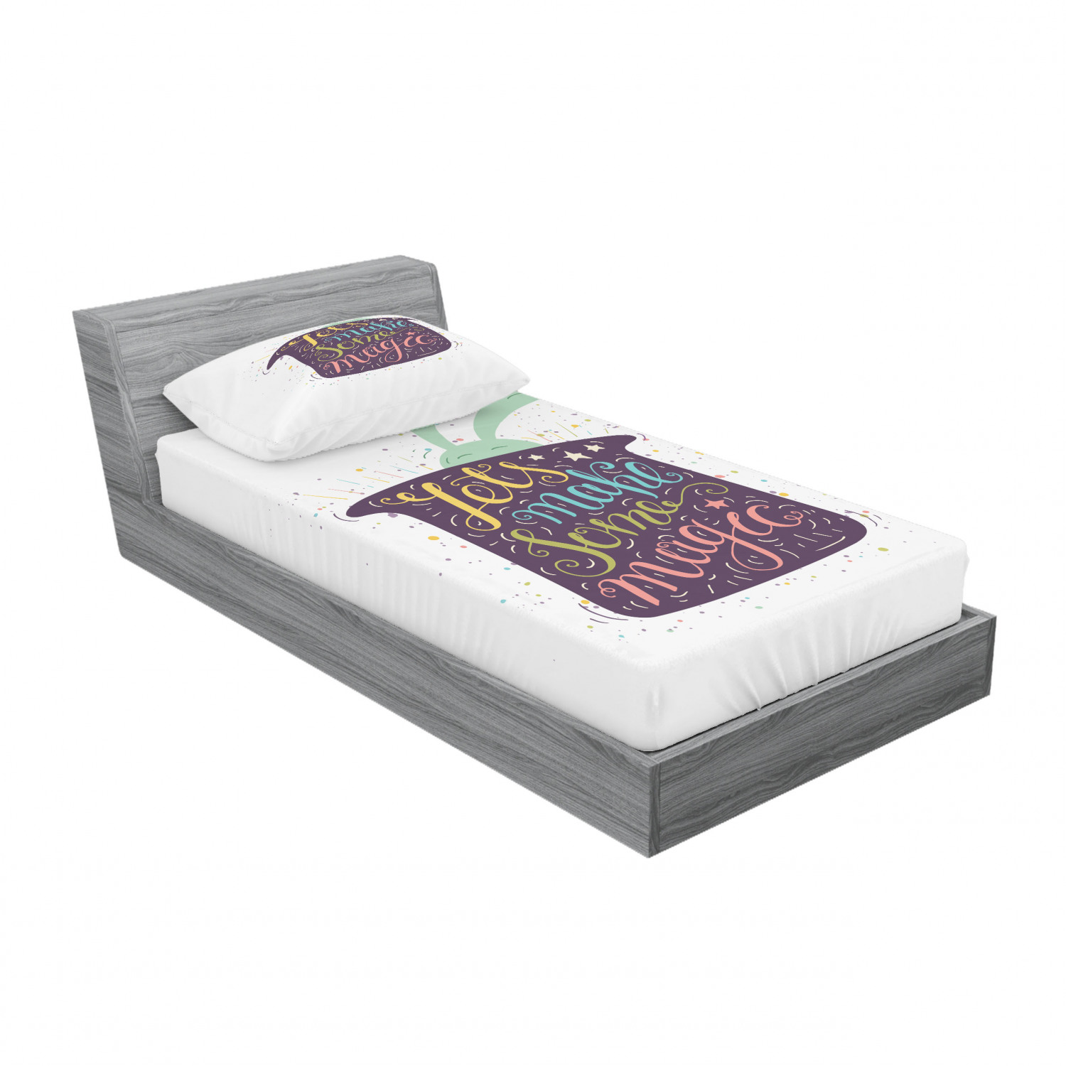 Ambesonne Lettering Fitted Sheet Pillow Sham Set Bedding Decor in 4 Sizes - Picture 106 of 244