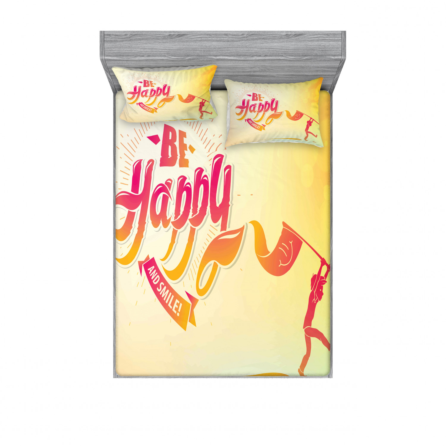 Ambesonne Lettering Fitted Sheet Pillow Sham Set Bedding Decor in 4 Sizes - Picture 11 of 244