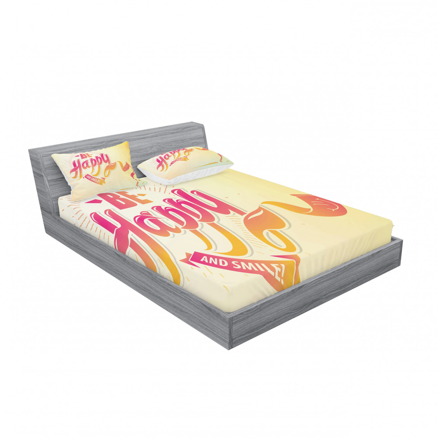 Ambesonne Lettering Fitted Sheet Pillow Sham Set Bedding Decor in 4 Sizes - Picture 12 of 244