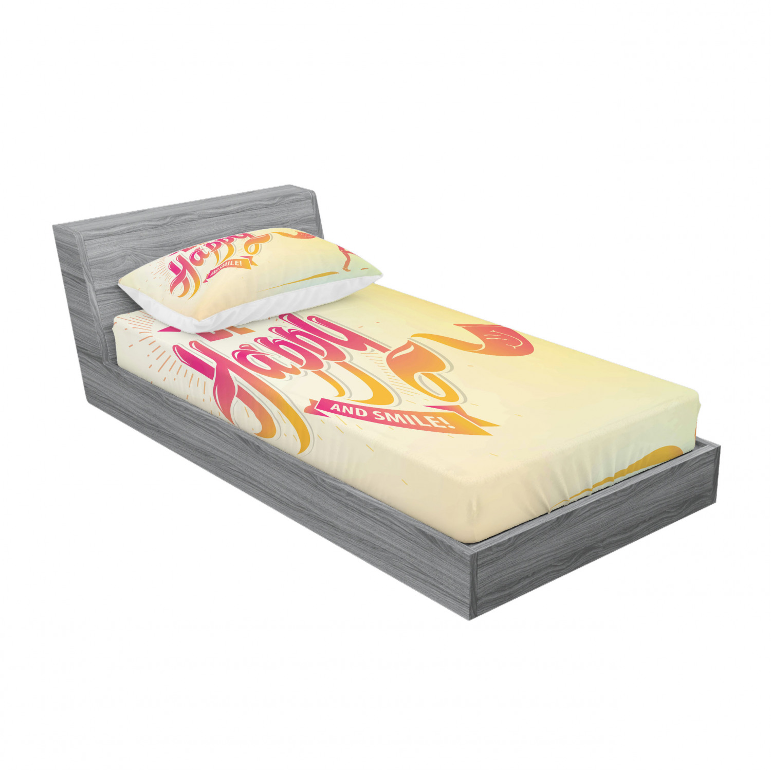 Ambesonne Lettering Fitted Sheet Pillow Sham Set Bedding Decor in 4 Sizes - Picture 10 of 244